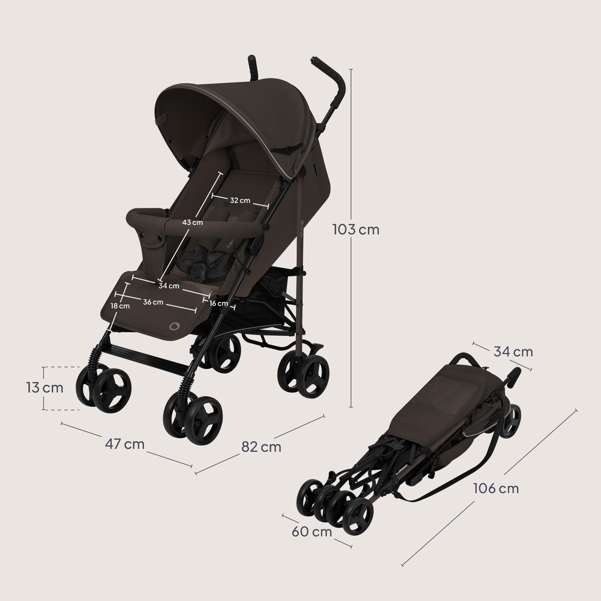 LIONELO ELIA Passeggino Leggero Pieghevole e Compatto da Viaggio per Bambini, Schienale Reclinabile Sdraiato, Cinture a 5 Punti, Cappottina UV e Grande Cestino Portaoggetti, 6-36 Mesi fino a 15 kg
