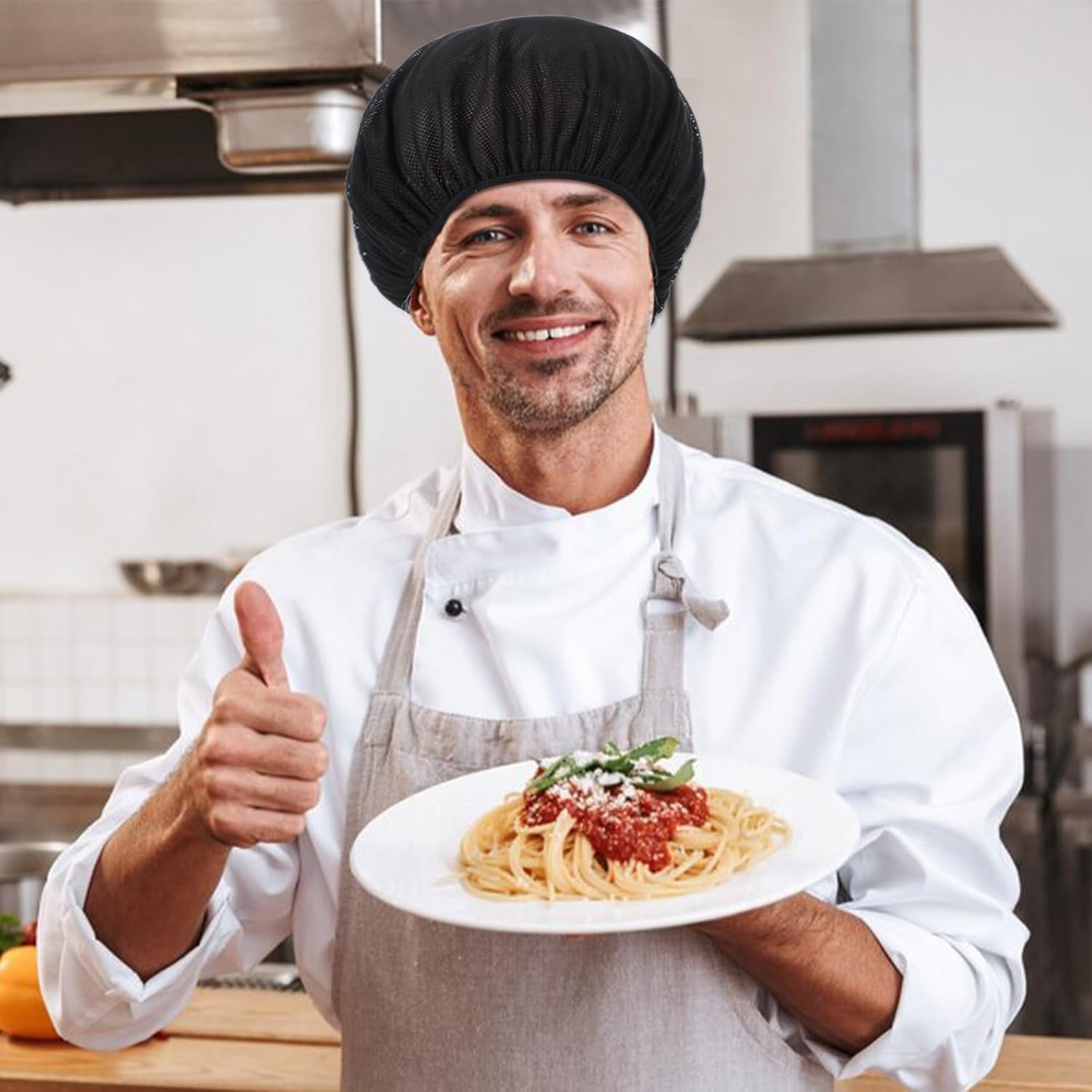 Giantree 6 Pcs Chef Hat, Unisex Elastic Kitchen Cooking Hat, Food Service Hair Nets Mesh Cap, Black Adjustable Reusable Washable Cooking Chef Cap - Image 6