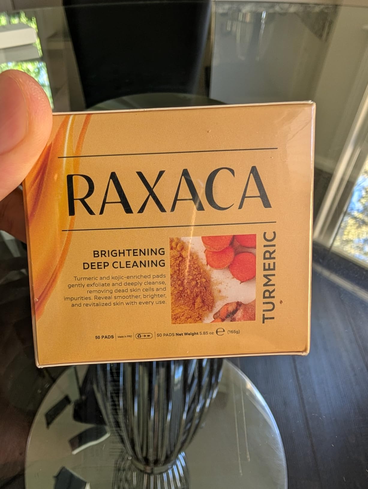 RAXACA Kojic Acid Turmeric Exfoliating Cleansing Pads with Vitamin C in Cotton Pads, Dark Spots Remover & Deep Clean Pores for Face - 50 Pcs