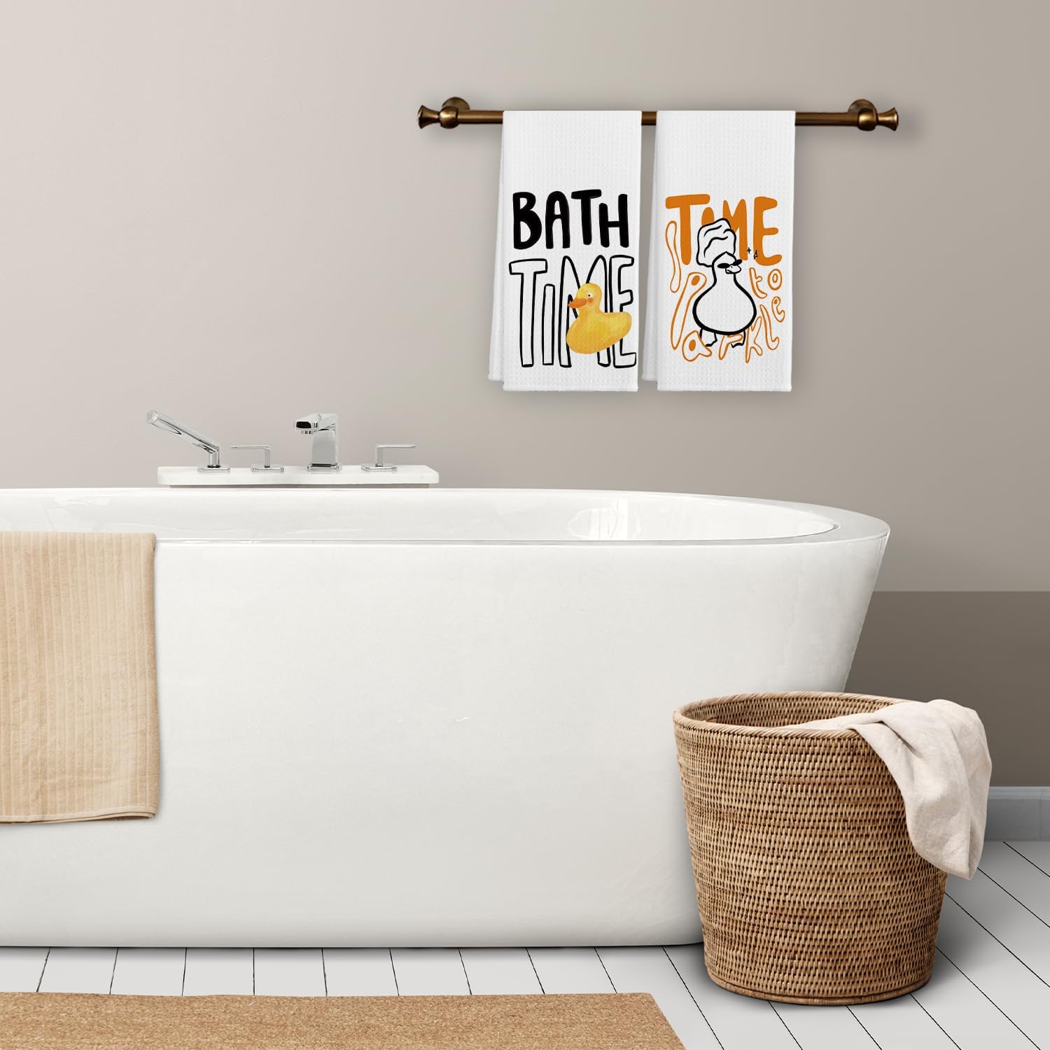 Funny Duck Hand Towels for Bathroom, Bath Time Hand Towels, Duck Lover Gifts for Women, Kids Baby Bathroom Decor Decorations, 16x24 Inches Set of 2 - Image 4