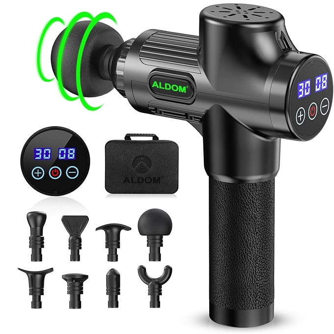 便携式30速强效按摩枪，超静音电动按摩器带LCD屏幕