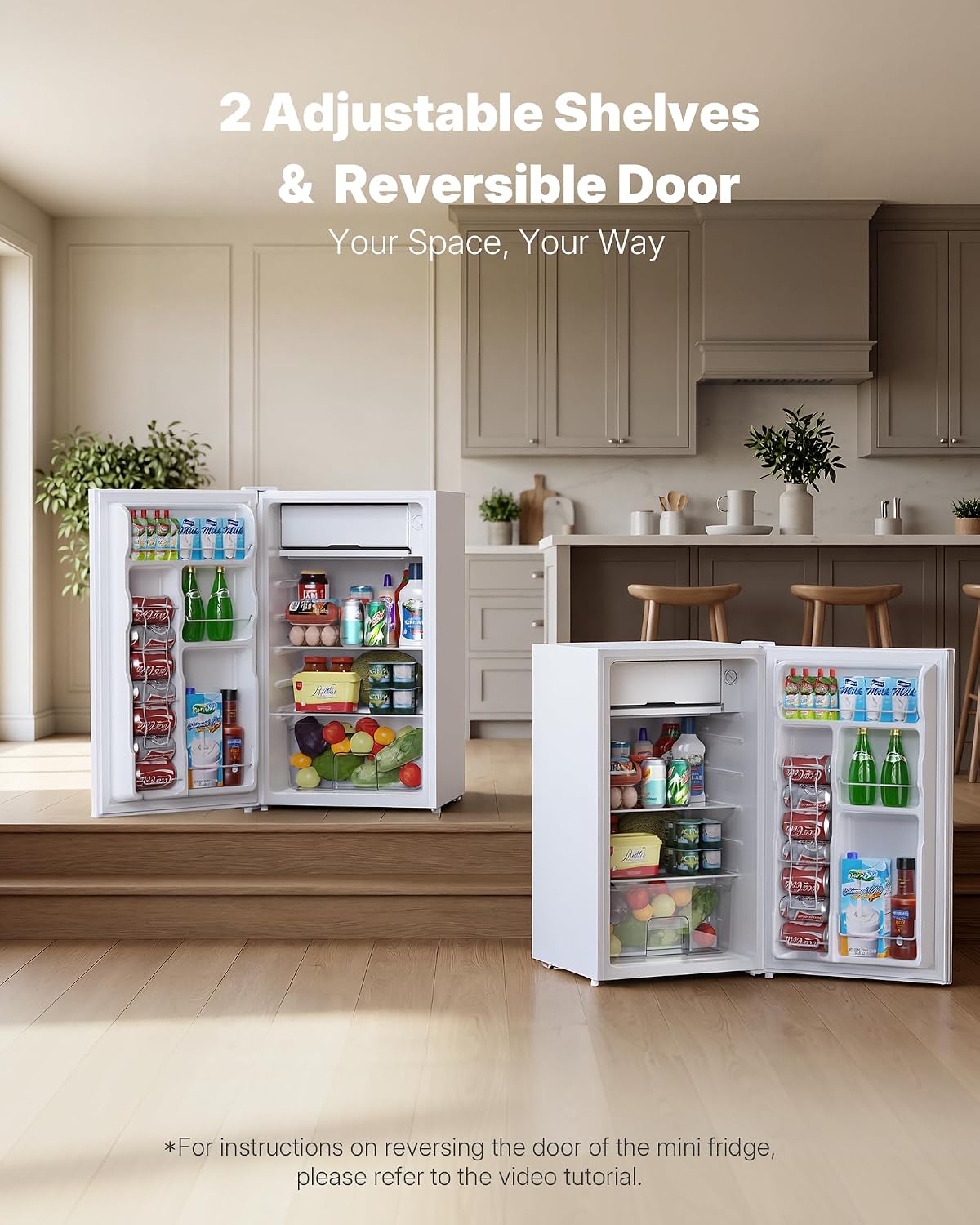 Upstreman 3.2 Cu.Ft Mini Fridge with Freezer, Single Door Mini Fridge, Dorm Fridge, Adjustable Thermostat, Mini Refrigerator for Dorm, Office, Bedroom, White-BR321 thumbnail