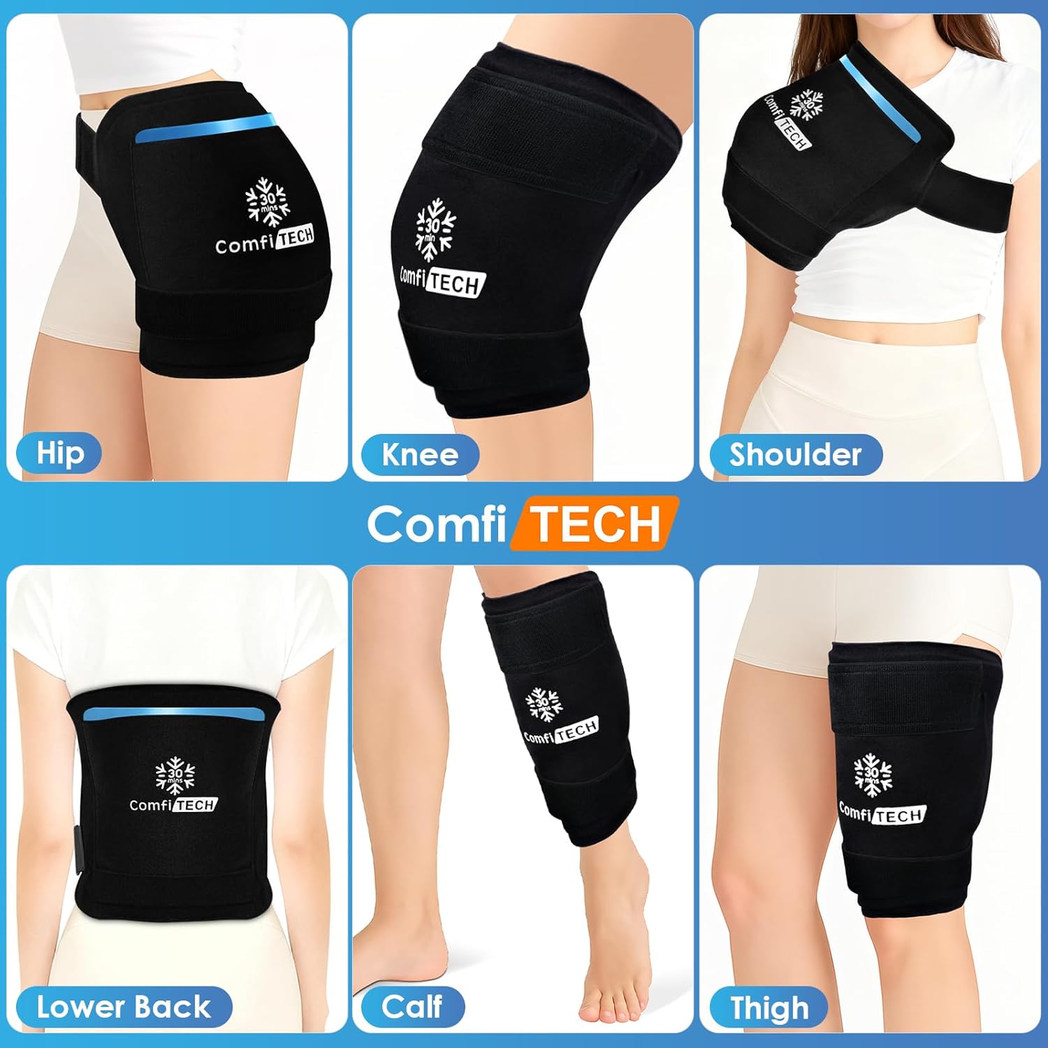 ComfiTECH Dual-Gel XL Hip Ice Pack Wrap with Extended 30-Minute Cooling, Detachable Reusable Cold Pack & Flexible Gel Ice Wrap for Hip Replacement Recovery, Sciatic Nerve, Hip Flexor Discomfort