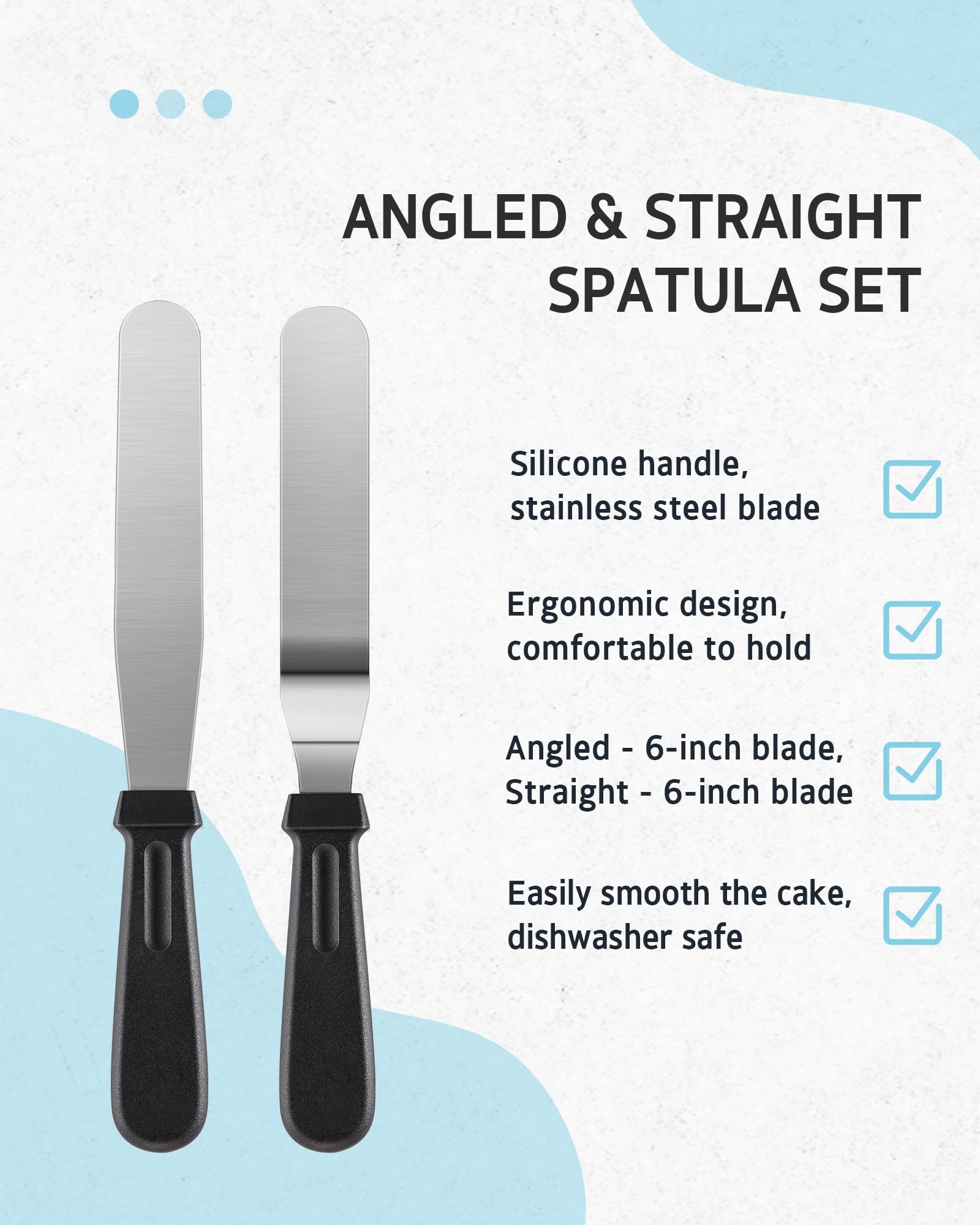 Syntus Kit de decoración de pasteles de 65 piezas con soporte giratorio para tartas, suministros para hornear pasteles 30+1 bolsas de tubería, 24 puntas de tubería, espátulas rectas y compensadas, 3