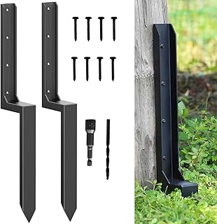 33.62" Heavy Duty Fence Post Repair Kit – One-Piece 11-Gauge Steel Anchor Ground Spike for 4x4 & 6x6 Wooden Fence Posts, Mailbox Post, Gate, Garden & Farm Reinforcement (2, Black)