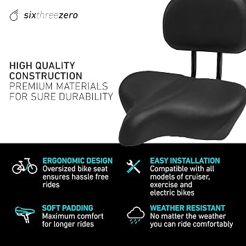 sixthreezero Bike Seat, Comfortable Bicycle Saddle Extra Large Wide Super Duper Max Cushion Comfort Seat for Men and Women