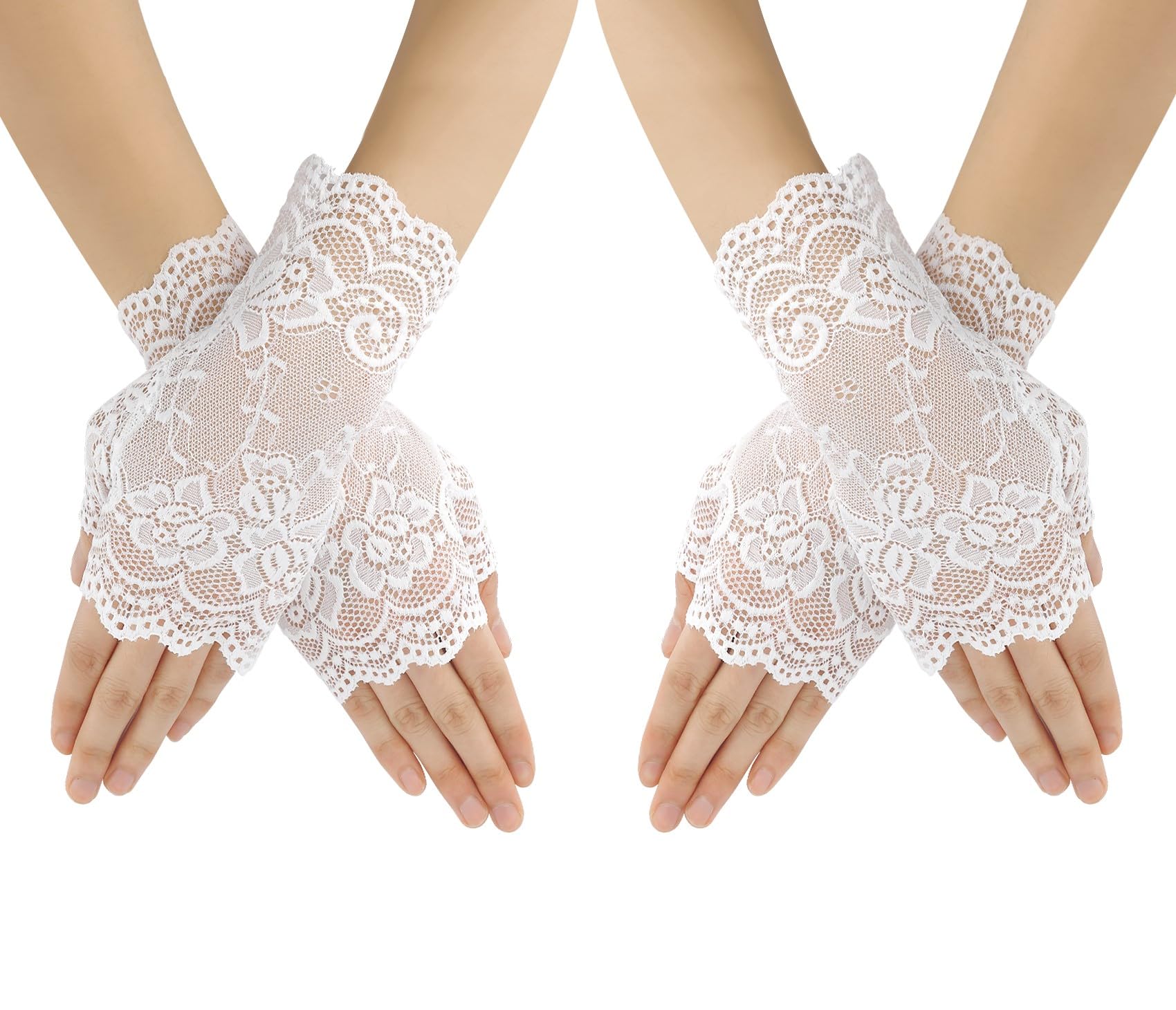 zavehony White Lace Gloves, Fingerless Gloves, Lace Gloves, Women Accessories, Fingerless Gloves For Wedding, Tea Party, Cosplay, Halloween, Costume, Opera Evening Prom, 2 Pairs โ image 1