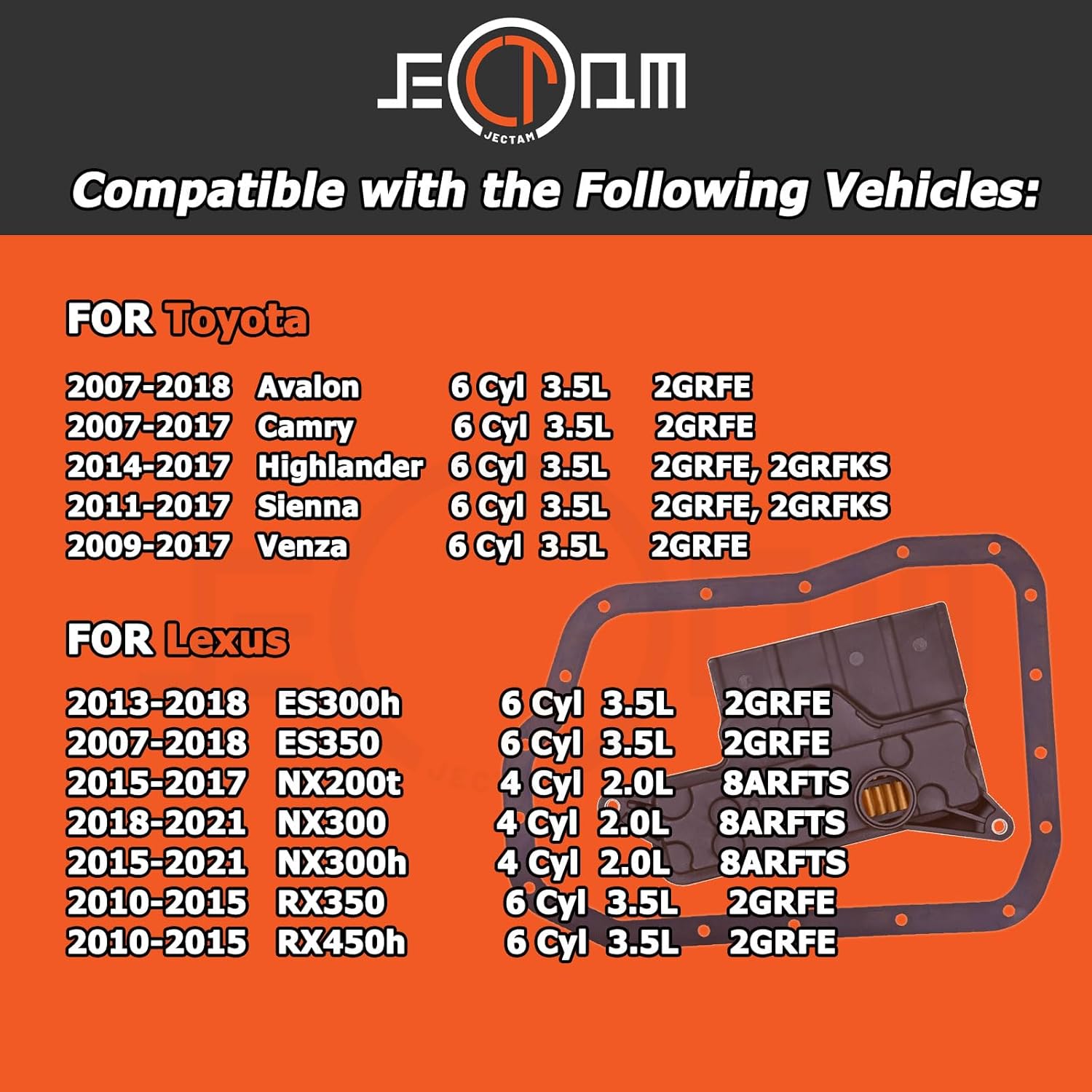 Transmission Filter And Gasket Kit 35330-33050 35168-33080 Compatible with 2007-2014 Toyota Avalon Camry Sienna Venza 2007-2014 Lexus ES300h ES350 RX350 RX450h 6Cyl 3.5L 2GRFE U660E