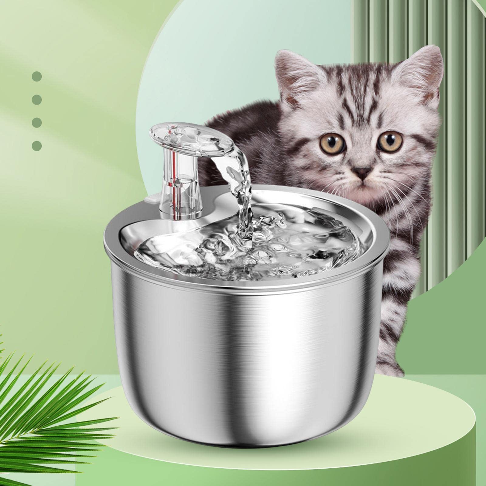 Fuente de Agua para Gatos, Silenciosa, con Filtración Automática E Indicador de Nivel de Agua, 304
