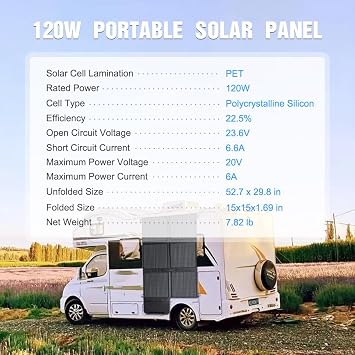 LVYUAN 120W Portable Solar Panel, 24V Foldable Blanket Solar Panel IP64 | Upgraded 22.5% Efficiency for Solar Power Station Generator for Outdoor Camping with Anderson Plug