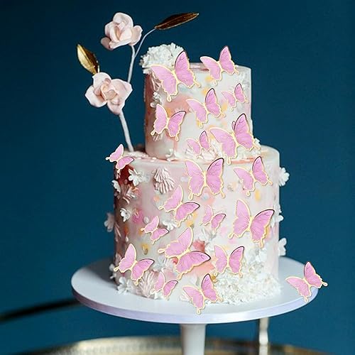 Miniatura 6 de 30 adornos de mariposa para tartas 3D moradas y doradas, decoración de pasteles de fiesta de cumpleaños, suministros para aniversario, boda, fiesta,
