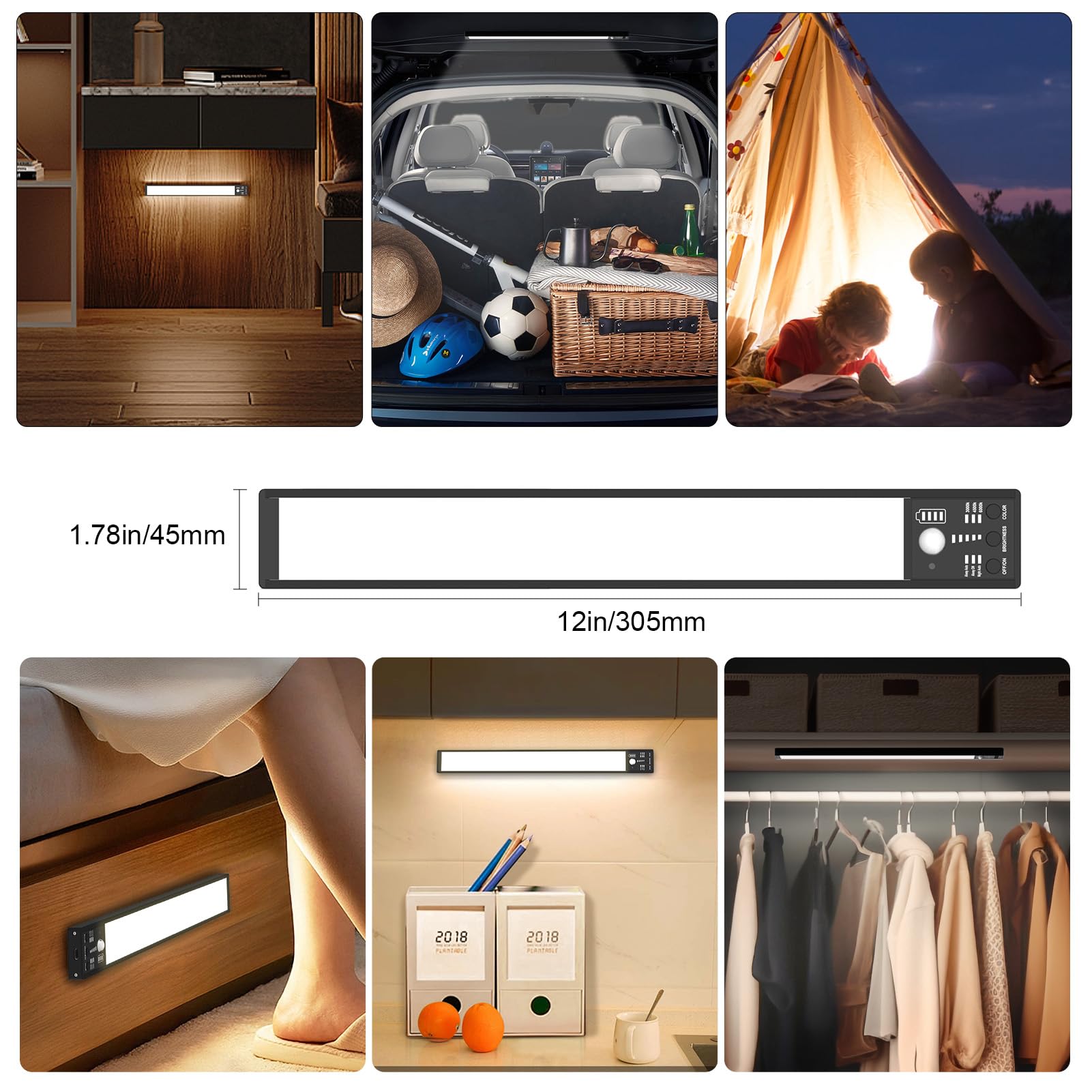 YELKO Under Cabine t Lights 12inch Rechargeable Motion Sensor Closet Light 3200mAh Battery Operated Nightlights Cordless Dimmable Motion — view 7