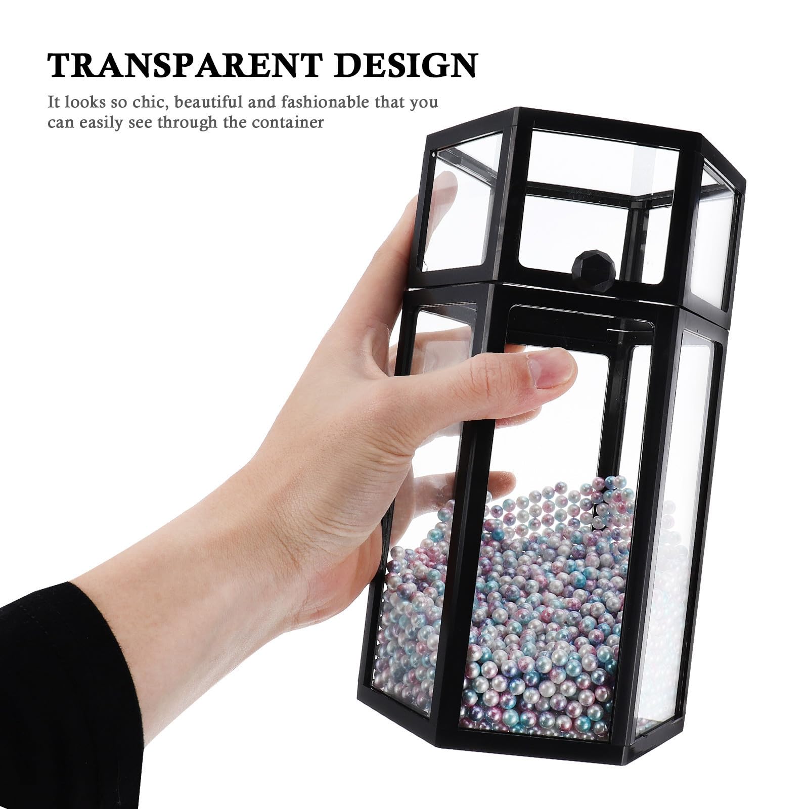 Caja Hexagonal de Maquillaje de Almacenamiento de Brochas de Vidrio Negro