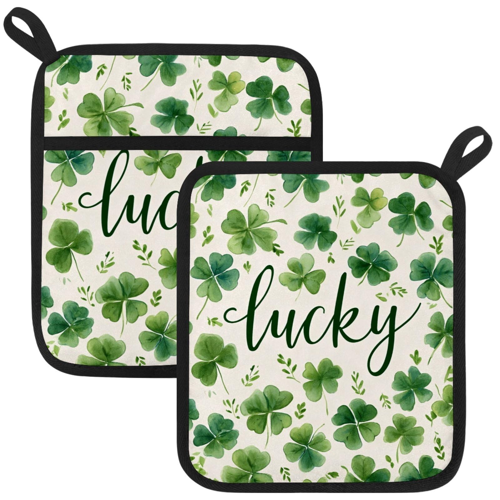 VAPOKF Shamrock Lucky Heat Resistant Pot Holders, Thick Pot Holders Pad with Hanging Loop for Kitchen, Oven Cloth Pads for Kitchen Baking Microwave Oven