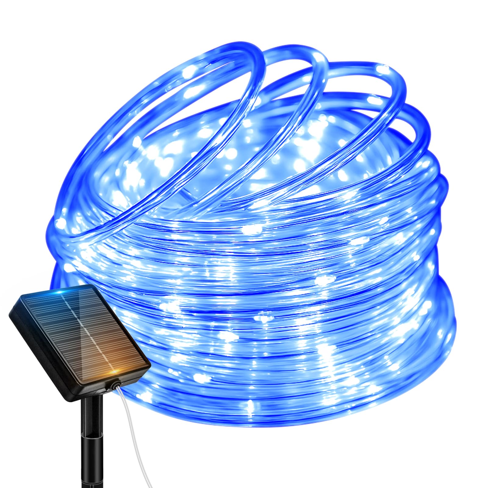btfarm Solar Rope Lights Outdoor Garden, 10m/33ft 100 LED PVC Tube Lights IP65 Waterproof, 8 Lighting Modes Solar String Lights for Patio Tree Party Wedding Christmas Decorations, Blue