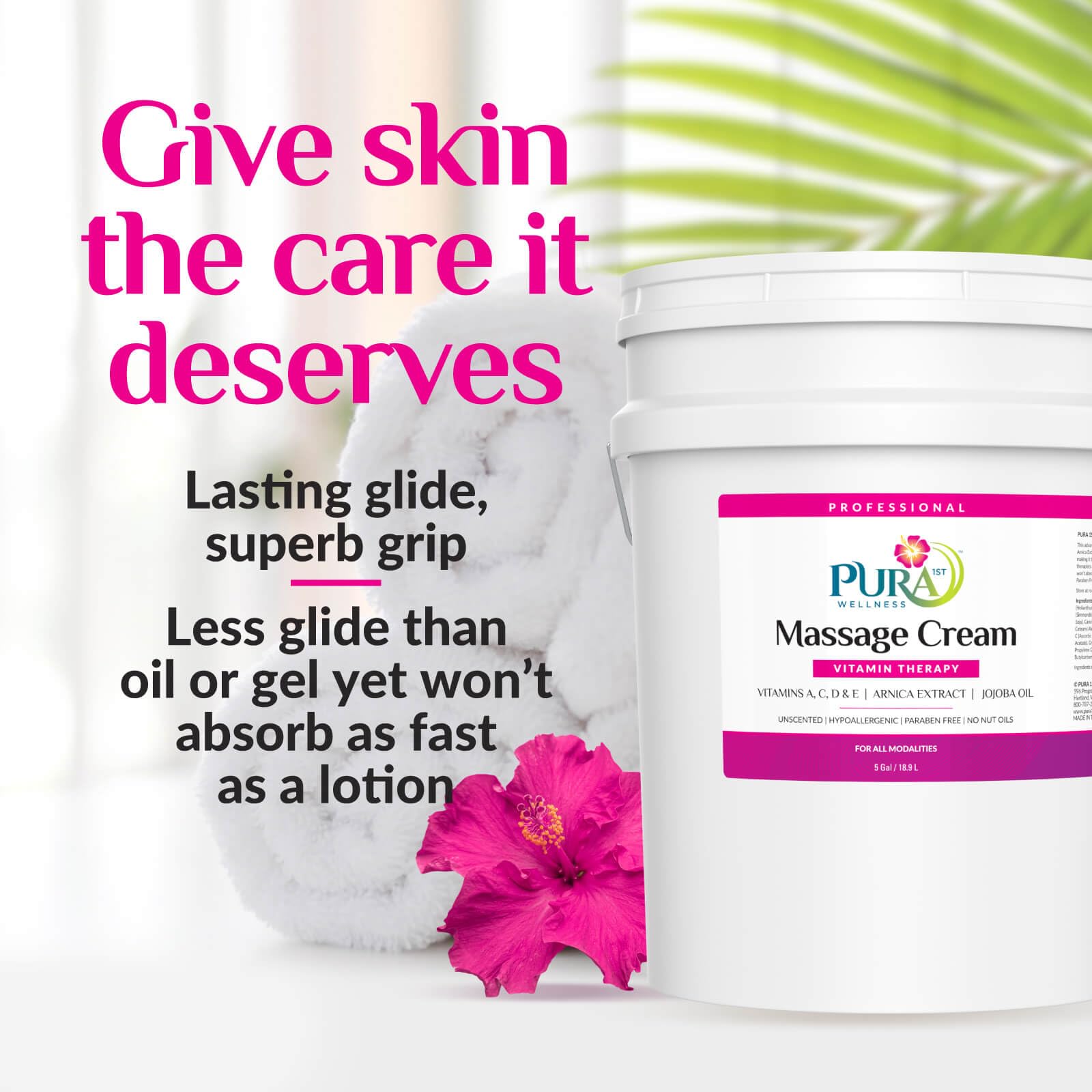 PURA 1st Vitamin Therapy Massage Cream, Massage Cream for Physical Therapy and Deep Tissue, Unscented, 5 Gallon