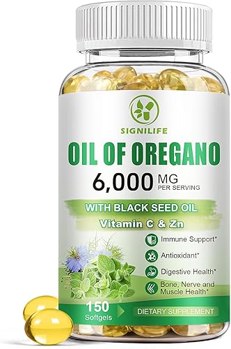 Aceite de orégano con aceite de semilla negra, cápsulas de aceite de orégano de 6000 mg para apoyo inmunológico con alto contenido de carvacrol y