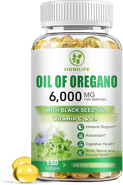 SIGNILIFE Oil of Oregano with Black Seed Oil, 6000mg Oregano Oil Capsules for Immune Support with High Carvacrol & Thymoquinone, Antioxidant, Non-GMO, Gluten Free, 150 Softgels