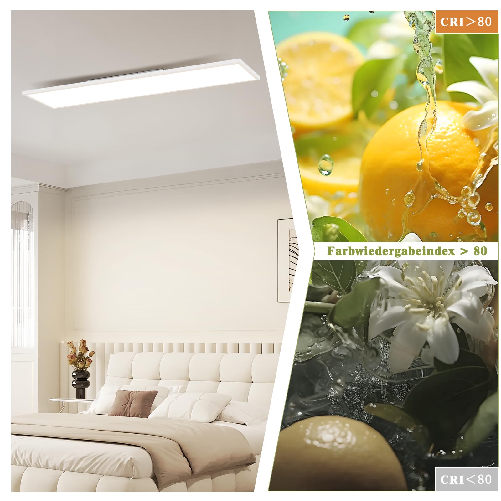 ZMH LED Panel Deckenleuchte 120x30cm -Flach Deckenlampe Lang Rechteckig Deckenpanel Dimmbar Weiße 40W Tageslichtlampe mit Fernbedienung für Büro Küche Flur Wohnzimmer Schlafzimmer