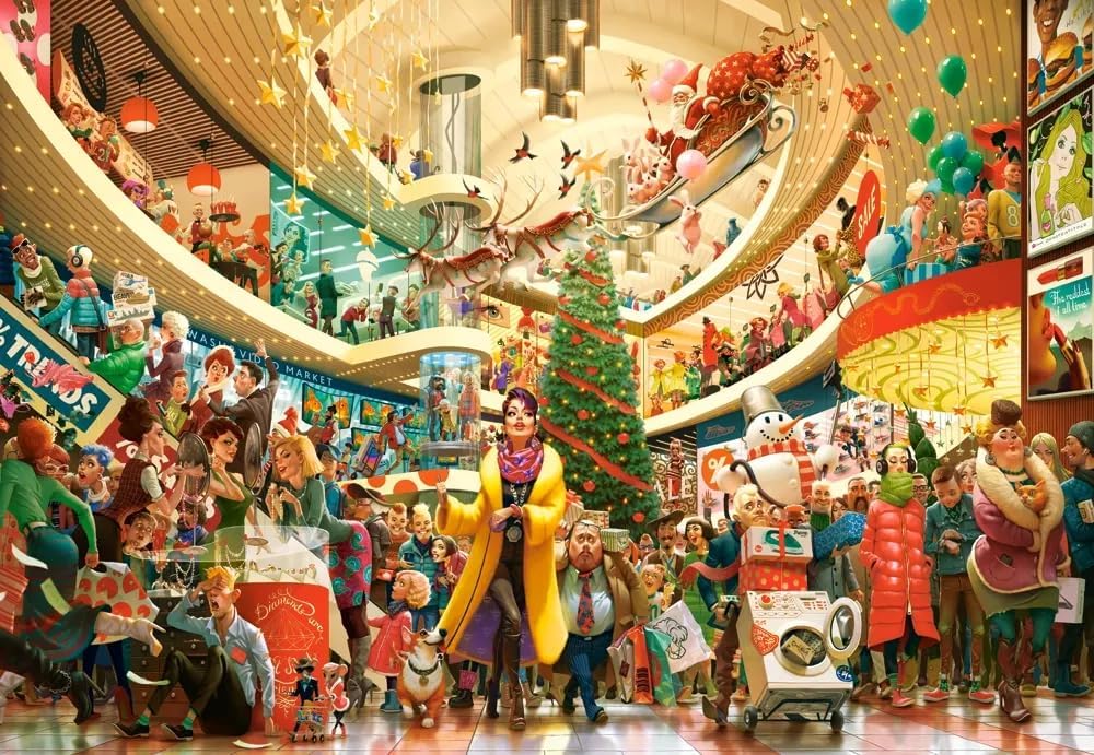 CASTORLAND 1500 Piece Jigsaw Puzzles, Crazy Shopping, Art Collection, Christmas Shopping Puzzle, Funny Holiday Mall Scene, Adult Puzzle, Castorland C-152179-2