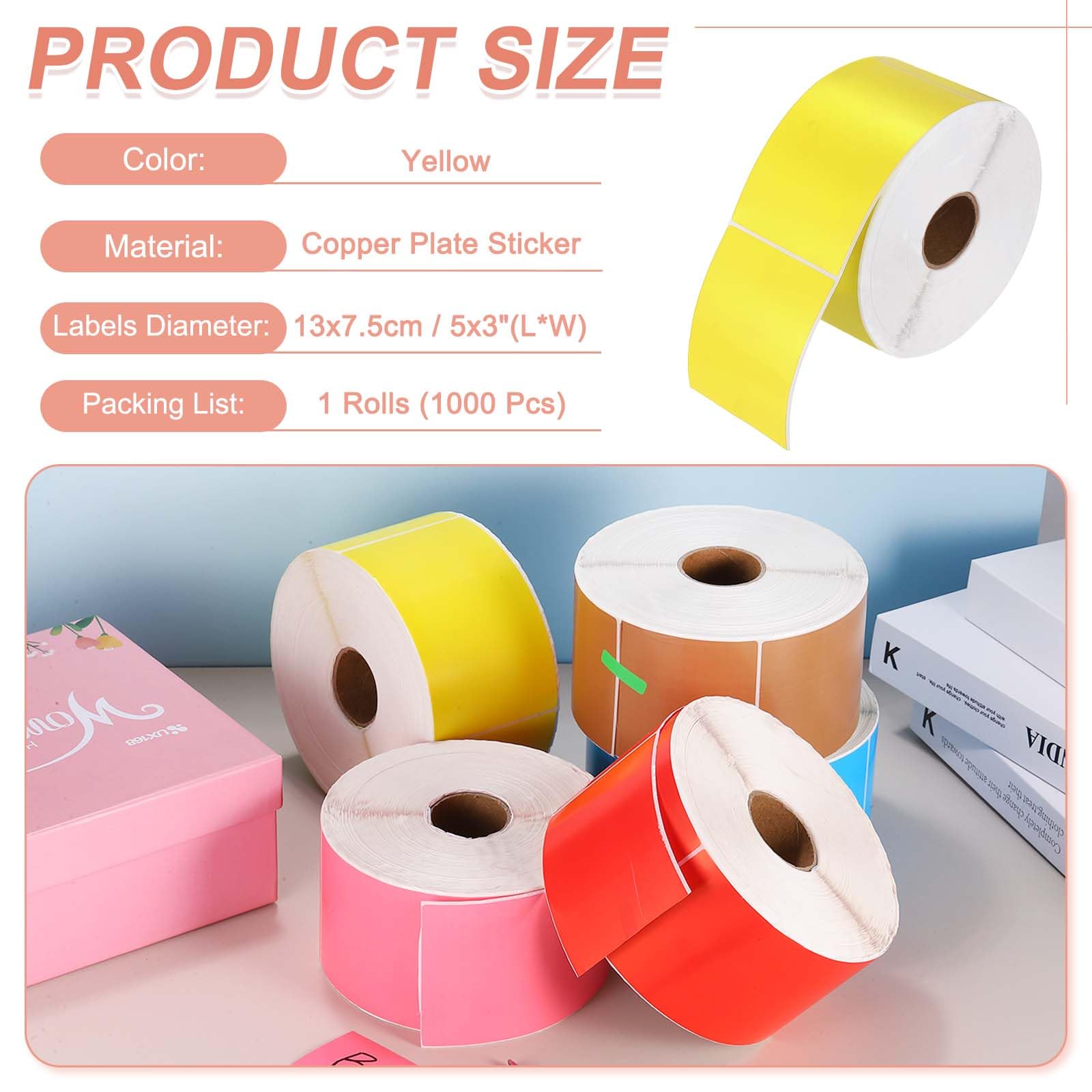PATIKIL 1000 Etichette Adesive Colorate Per Codifica, 13x7.5 cm Etichette Rettangolari Autoadesive Per Inventario Ufficio Gestione Inventario, Giallo