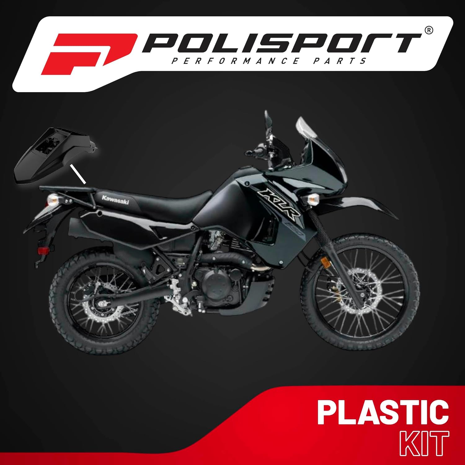 Polisport Motocross (MX) Rear Fender for Kawasaki KLR 650 (2008-18) Dirt Bike – OEM Quality, Durable, Flexible & Perfect Fit – Black