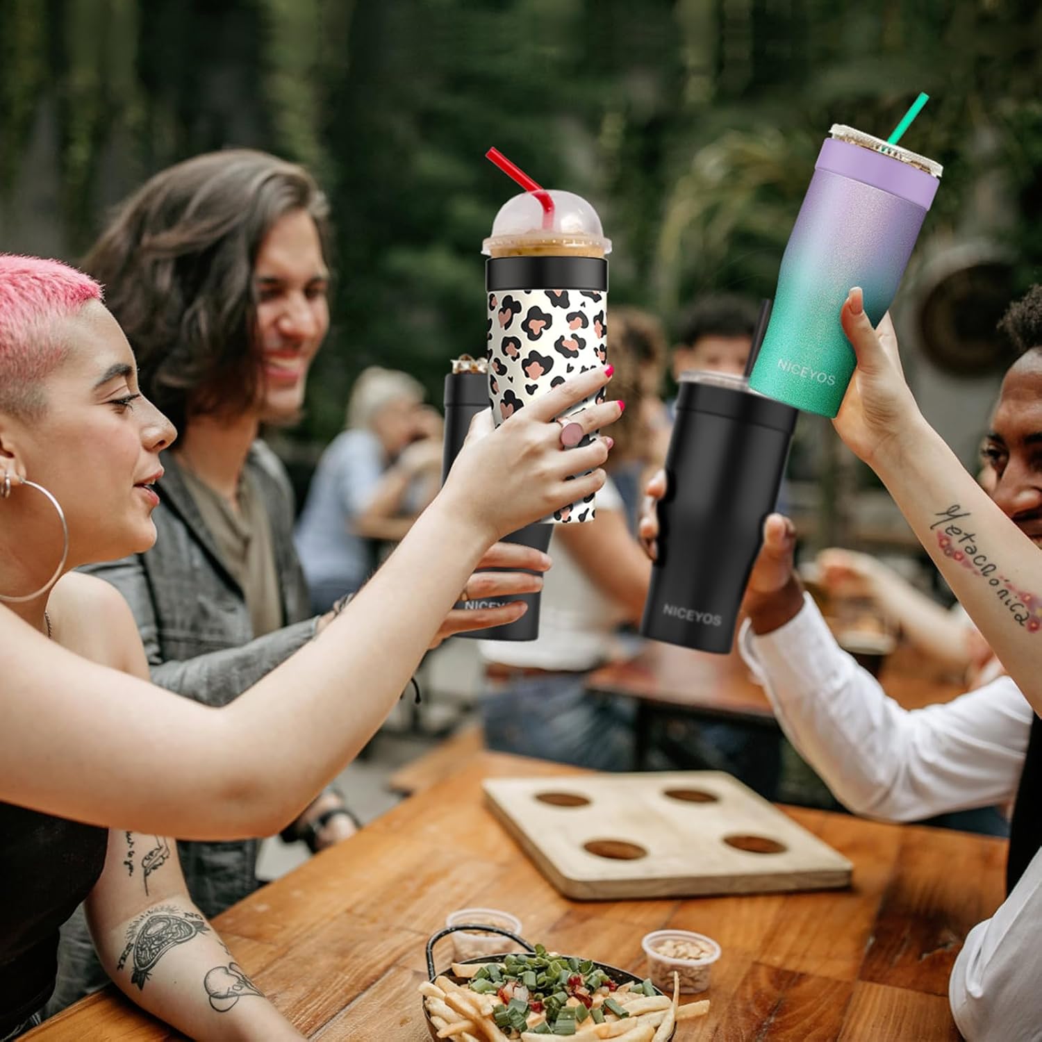 Universal Iced Coffee Sleeve - Niceyos Upgraded Double Wall Reusable Stainless Steel Holder Sleeves Insulator for Cold Drinks Fits Starbucks Dunkin Donuts McDonalds Small Medium Large Cups (Black) - Image 6