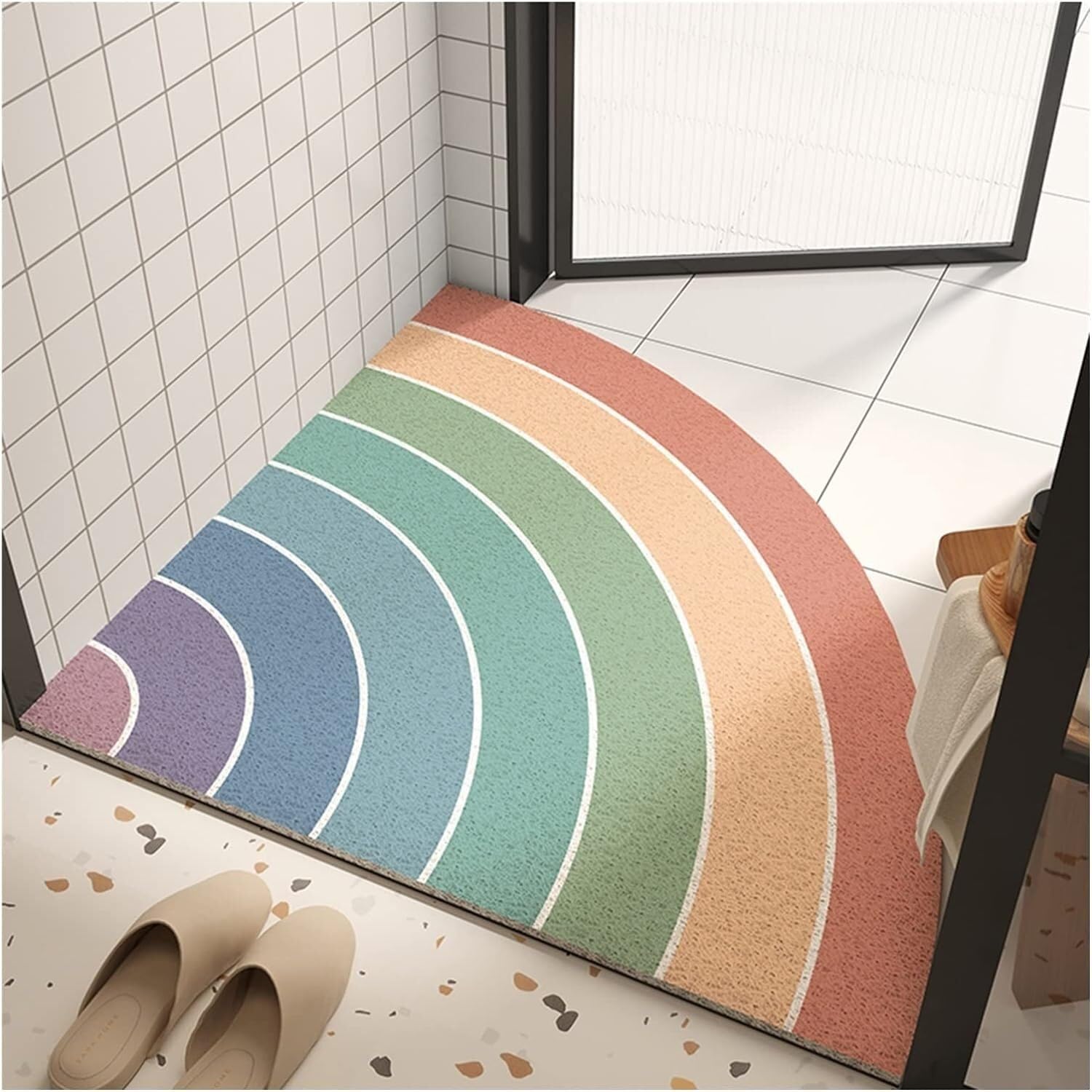 BHGFYXBS Shower Bath Mat, Fan-Shaped Bathroom Non-Slip Foot Pad Durable And Soft Floor Mat,Colorful-c-80x80cm