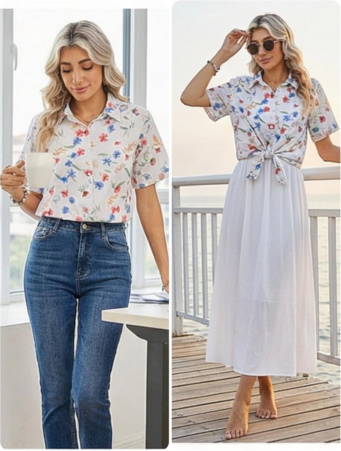 Zeagoo Women Linen Button Down Shirts Short Sleeve Blouse Business Casual Tops Dressy Summer Outfits - Image 3