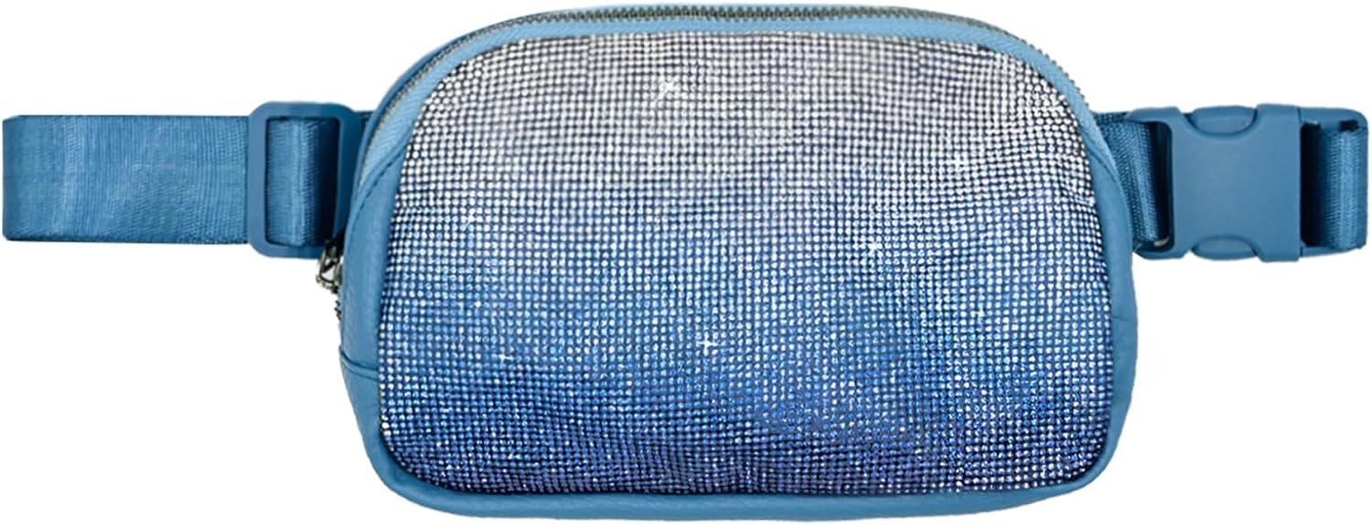 C.C Ombre Rhinestone Fanny Pack – Glitter Crossbody Waist Bag with Adjustable Strap, Multi Color (Ombre Rhinestone - Blue)