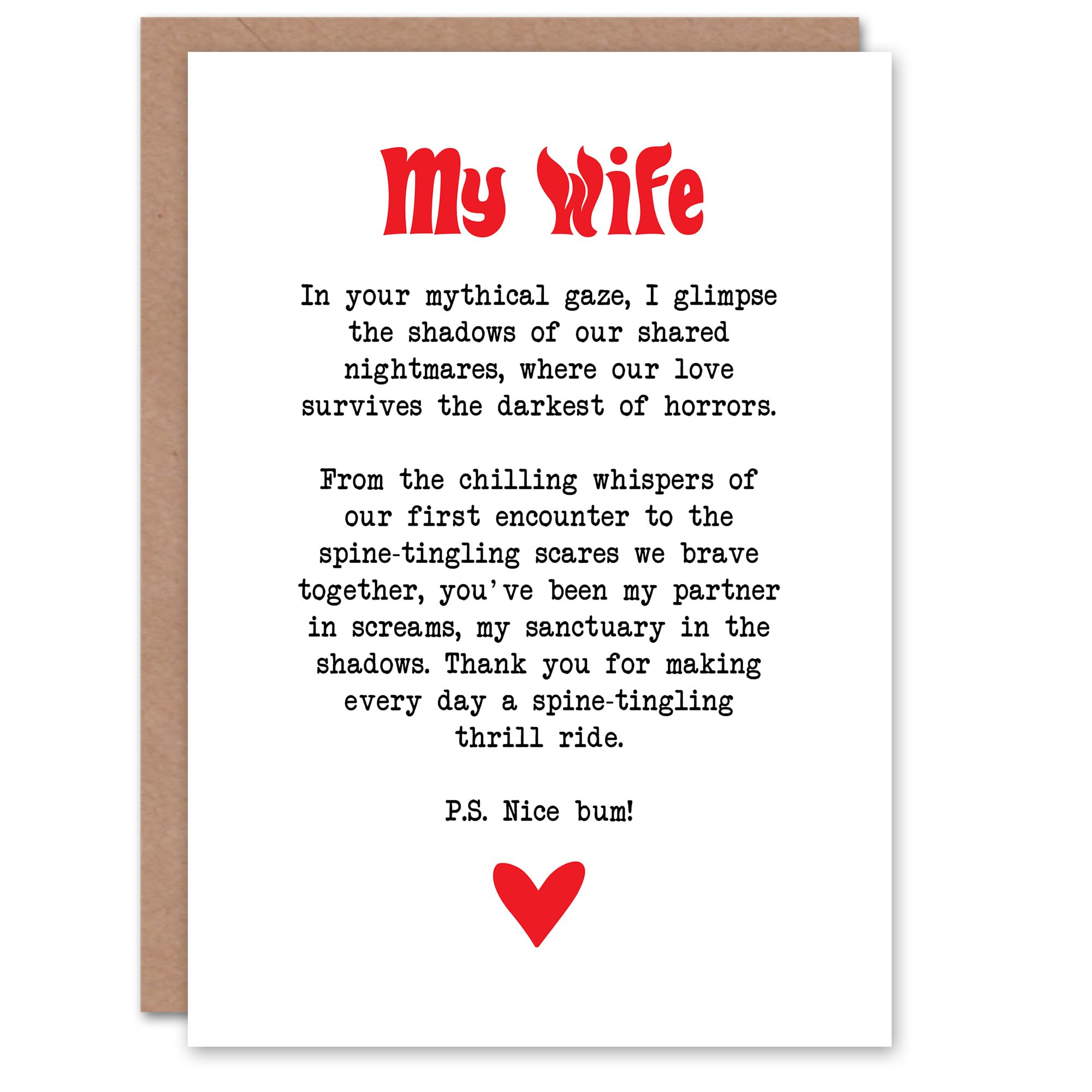 Artery8 Greeting Card Love Poem Horror Fan Wife Romantic Poetry Fun For Her Woman Anniversary Card