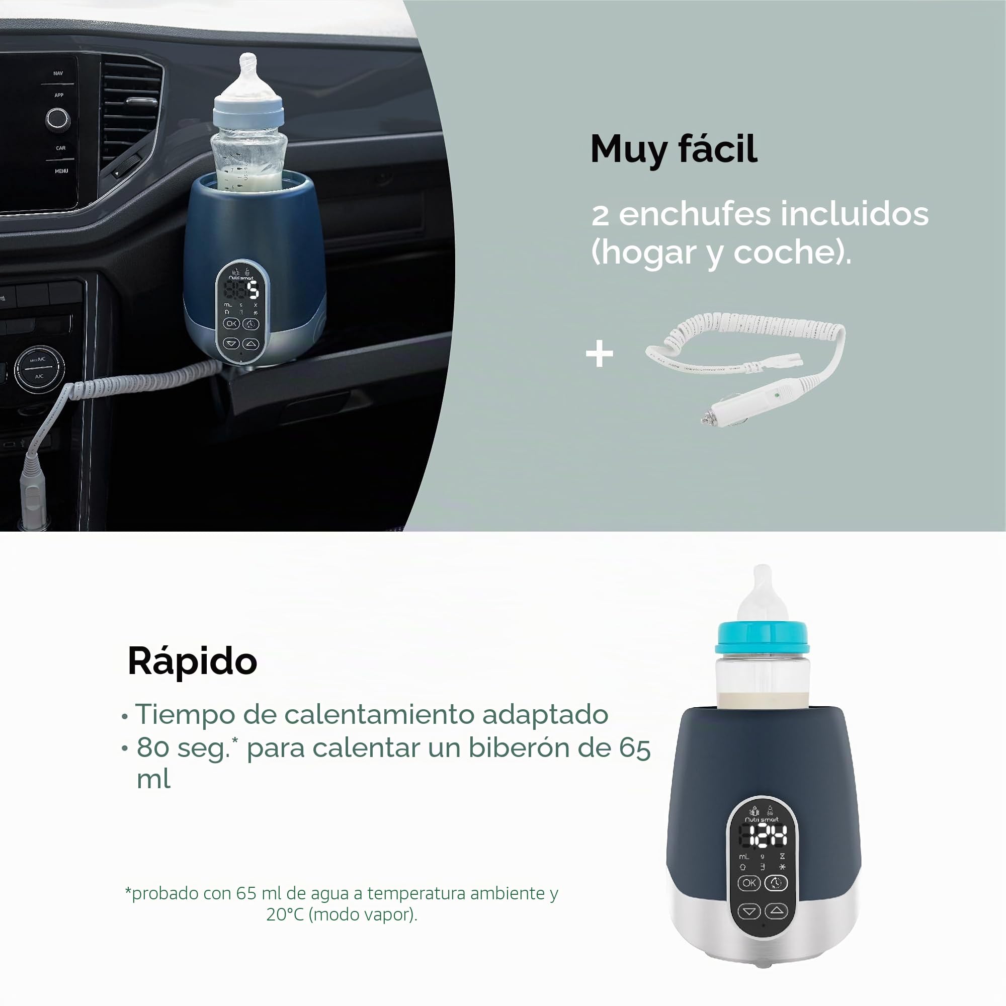 Babymoov NutriSmart - Calentador de biberón y Leche Materna - Baño María/Vapor - Programable - Hogar & Coche