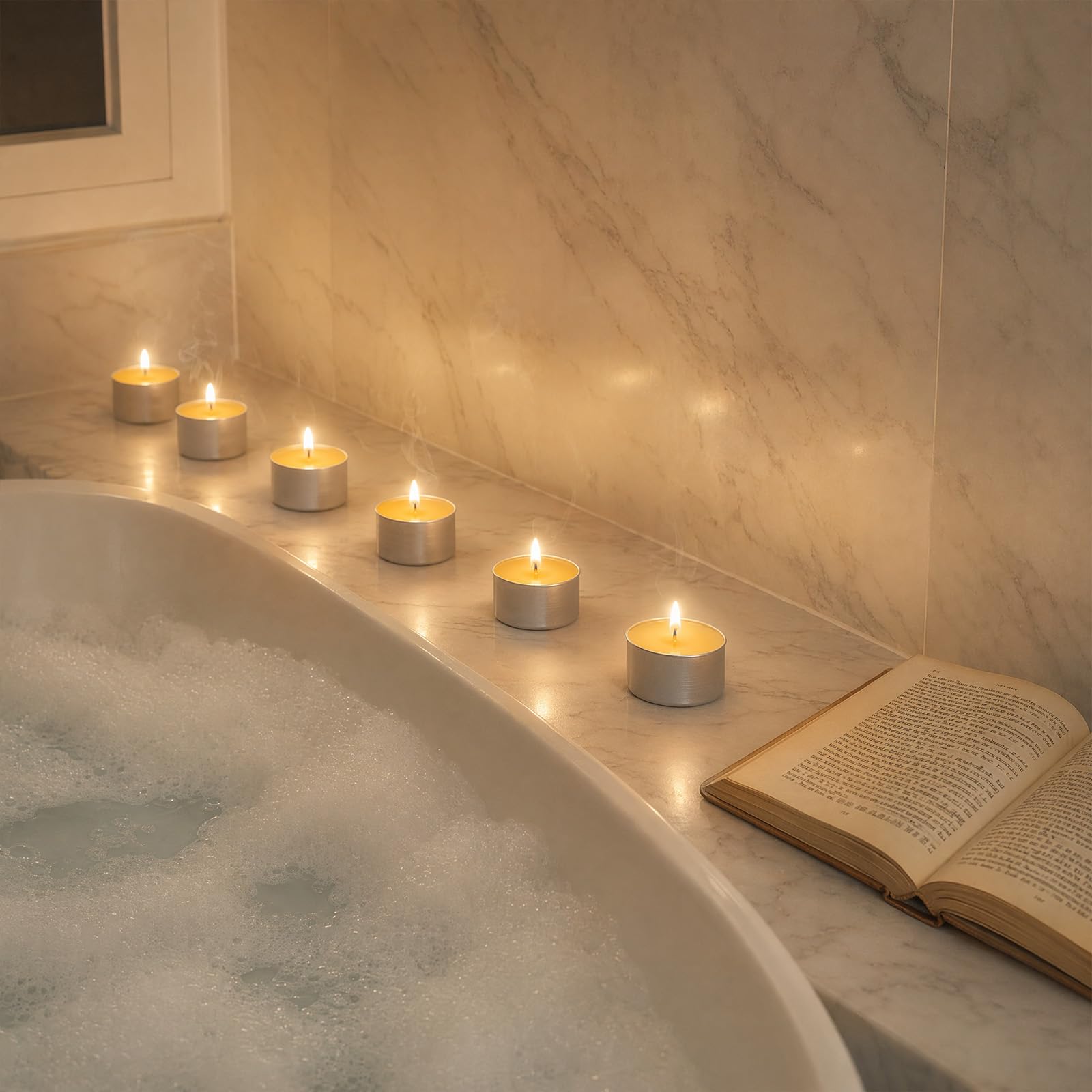 DEYBBY Velas de té de cera de abeja, velas de té de 6 horas, paquete de 40 velas de té sin aroma en taza de aluminio para boda, spa, decoración del hogar