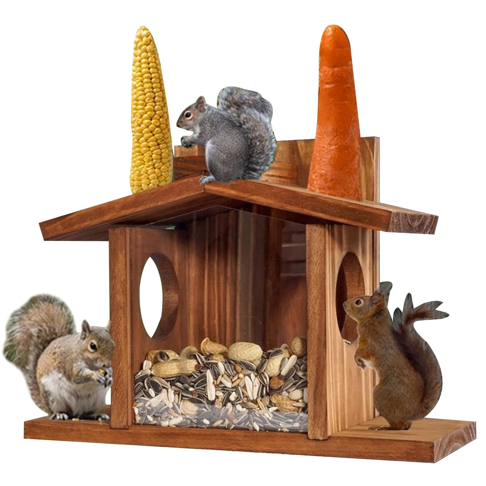 Casa de Ardillas, comederos de Ardilla para el Exterior, casa de Ardillas, comedero para pájaros de Madera fácil de llenar, comedero para pájaros Visible con Panel extraíble para maíz, maní, Suet, co