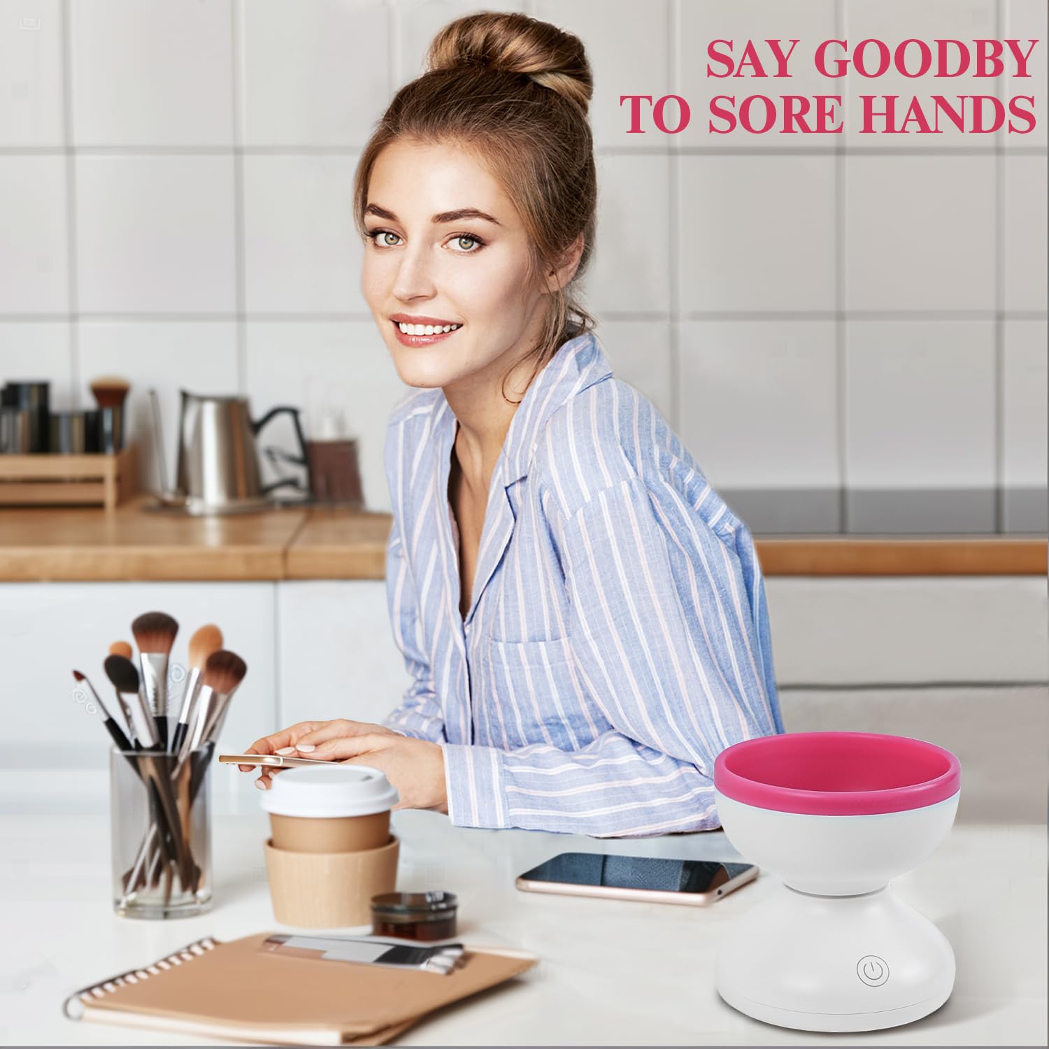 Make Up Brush Cleaner Machine, Strong Friction for Deep Cleaning Inside Makeup Brushes Bristles - Image 2