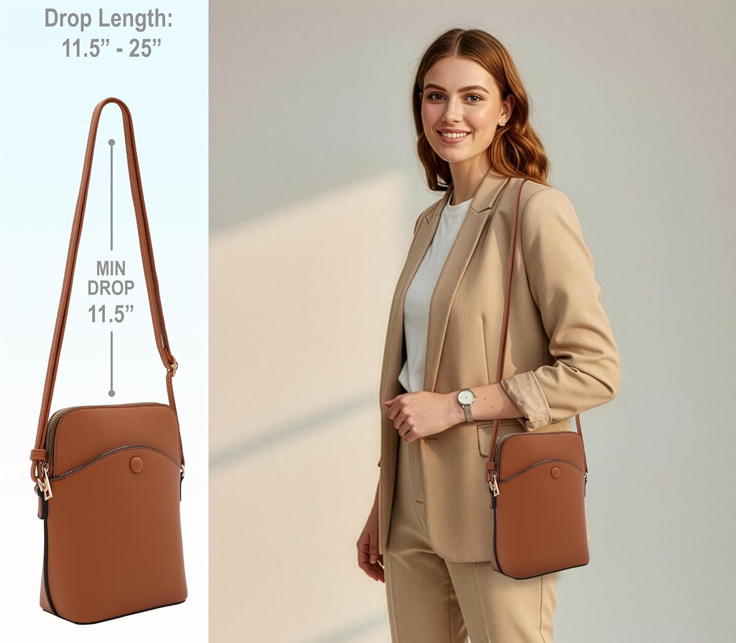 Solene Small Crossbody Bag with Gold Hardware, Mini Shoulder Purse with Adjustable Strap
