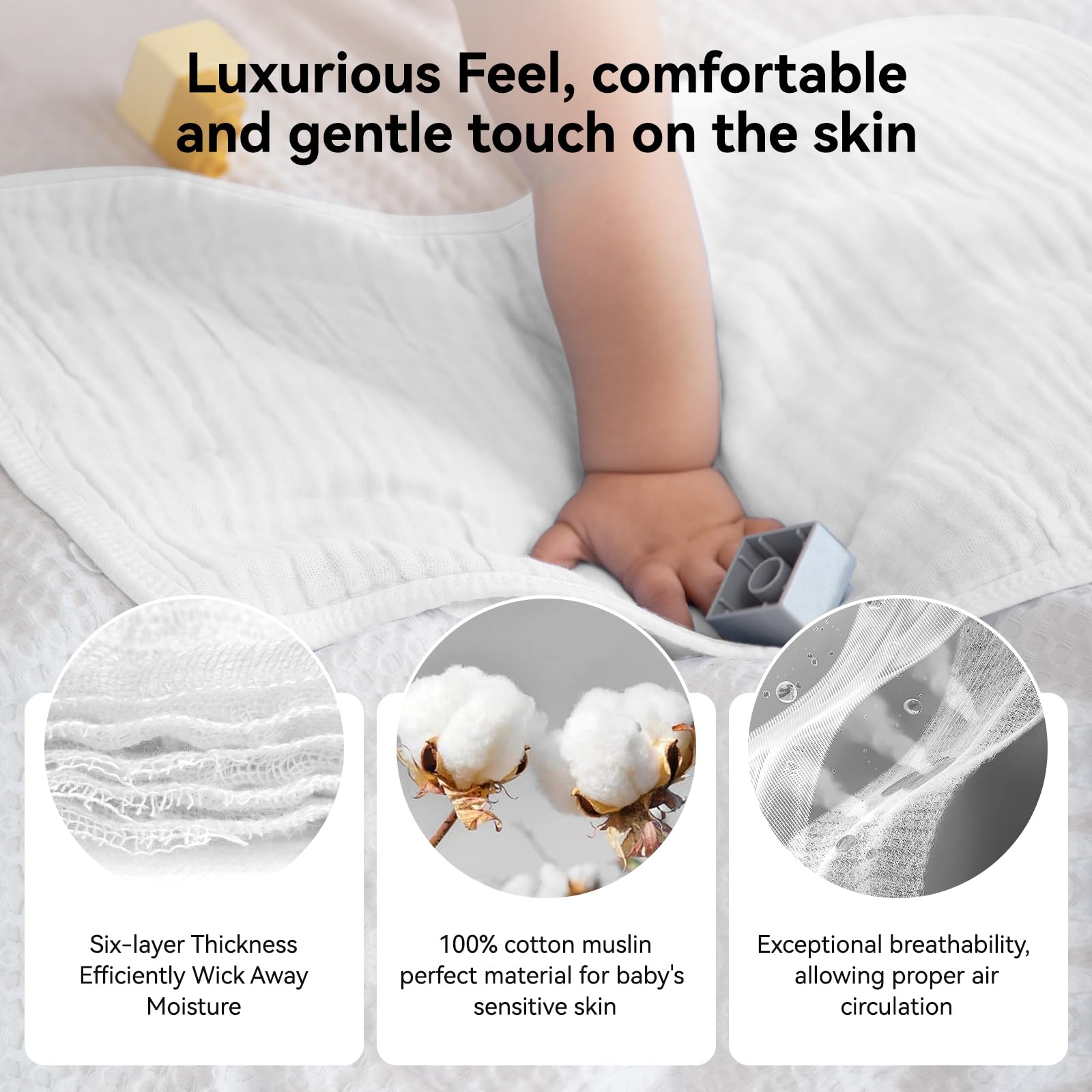 Synrroe Burp Cloths Large, Muslin Burp Cloths for Baby Girls and Boys, Pack of 10 Extra Absorbent and Soft Muslin Bibs, 6 Layers 20 by 10 Inches 100% Cotton (White 10 Pack)