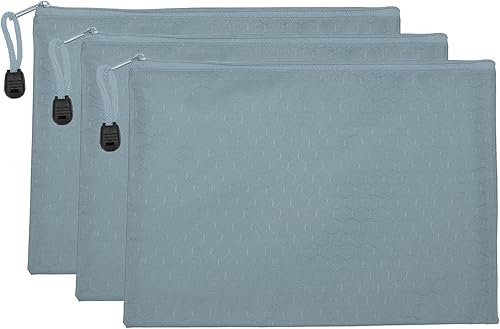 Miniatura 7 de PATIKIL Bolsas impermeables con cremallera, paquete de 3 soportes para documentos A4, estuche para lápices para oficina, color azul