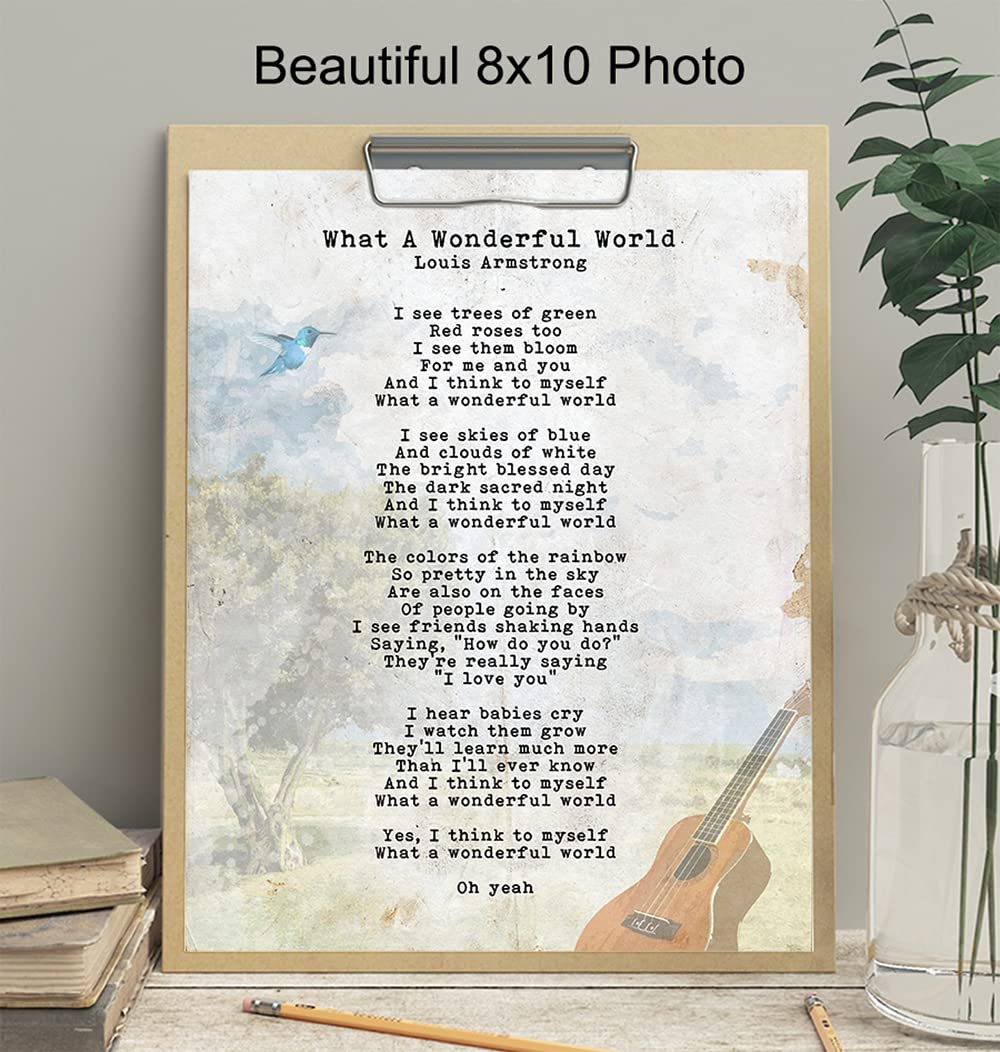 And I Think to Myself What A Wonderful World Wood Sign, Inspirational Wood Sign, Blue Watercolor Flower in Vase, Kids Room Decor, Modern Bedroom Home Decoration, 10x14, Birthday Gift
