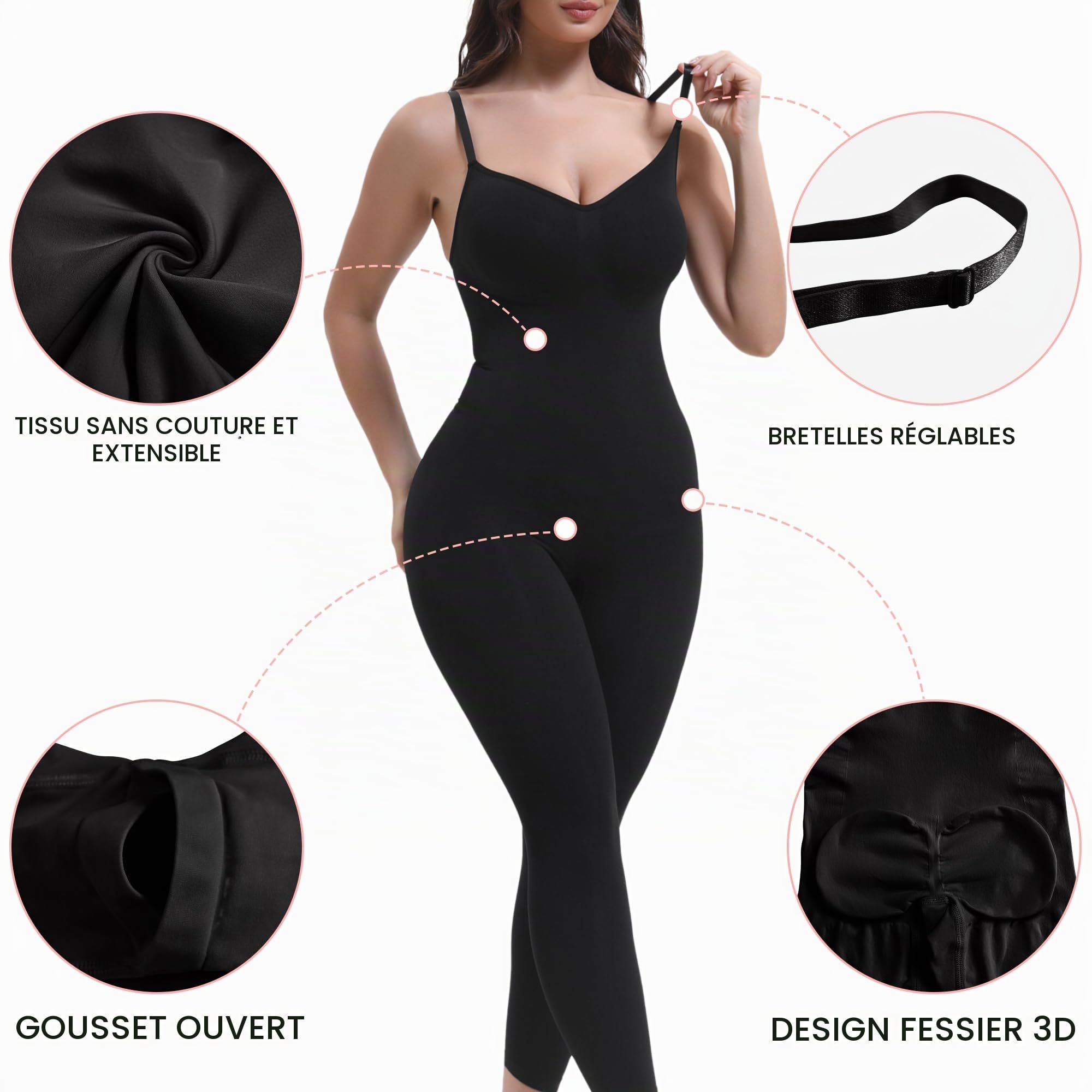 SHAPERX Gaine Amincissante Effet Sablier –Body Gainant Femme Ventre Plat avec Leggings, Compression 360°, Shapewear Bodysuit Une Pièce Anti-Roulis