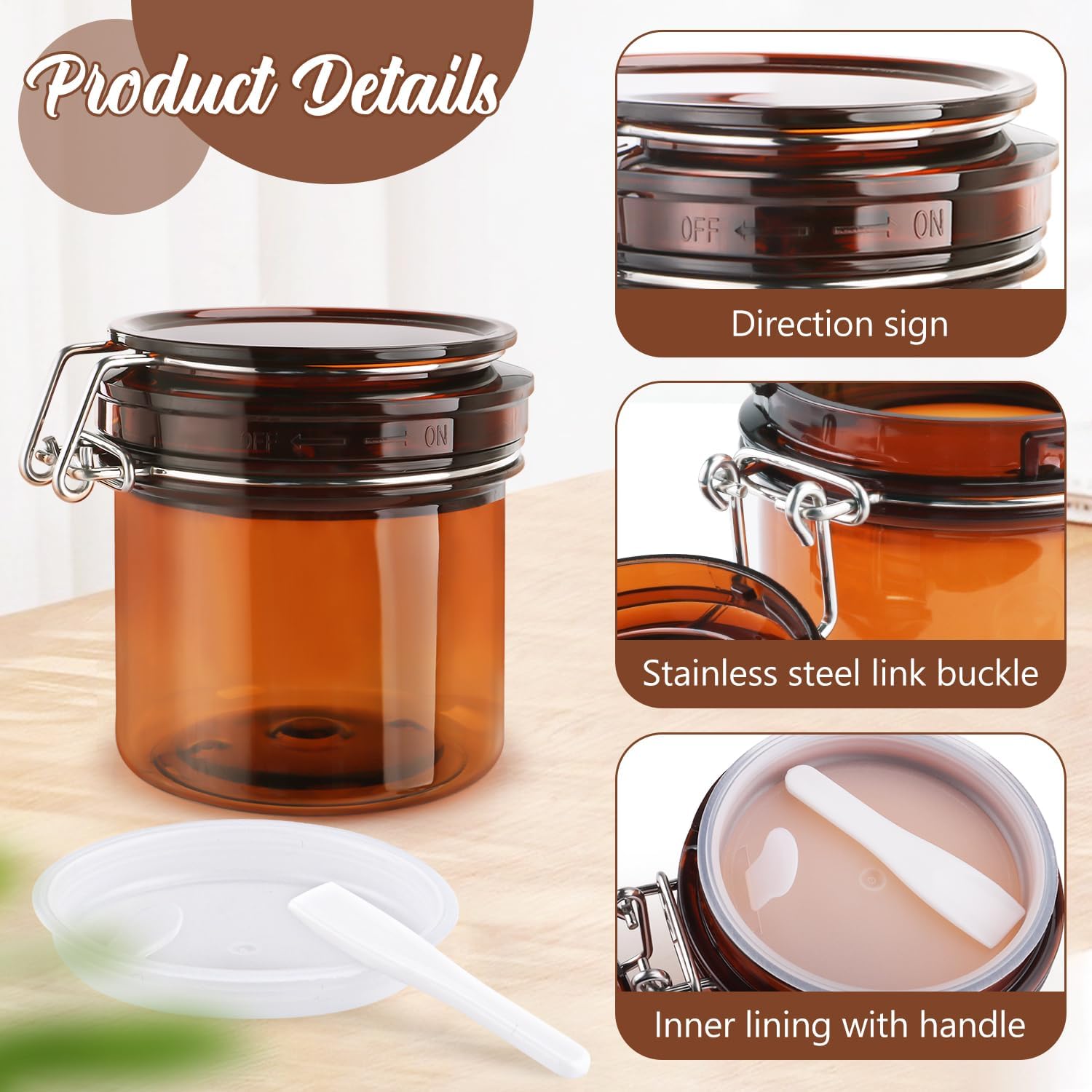 4Pcs 220ml/7.8oz PET Plastic Amber Storage Jar Sealed Container Facial Mask Jars Wide Mouth Canning Jars with Hermetic Sealed Hinged Airtight Lid for Cream Lotion Bath Salts Spices image 3
