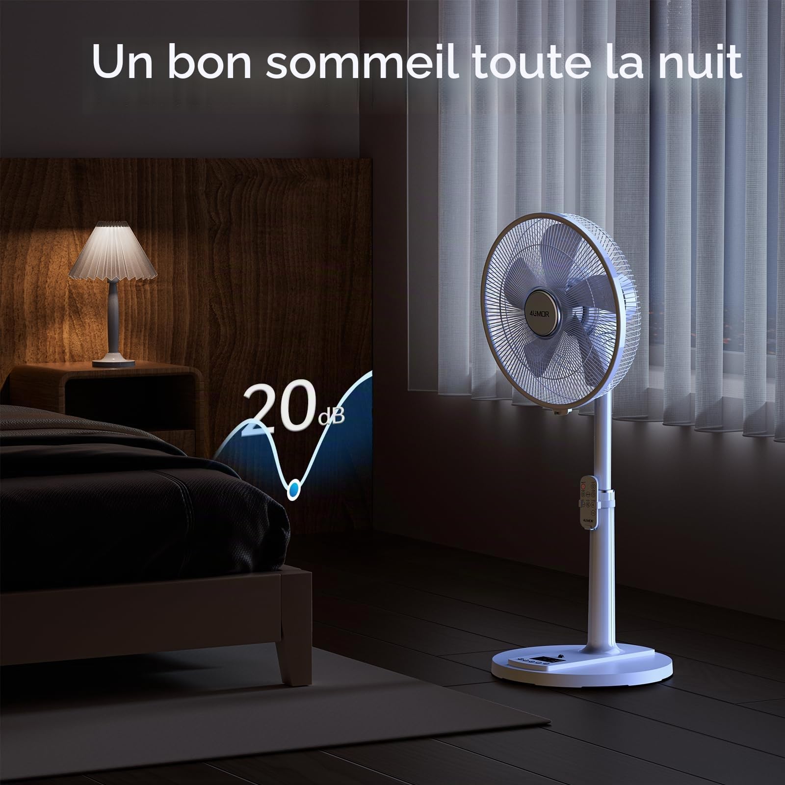 4UMOR Ventilateur sur Pied Ultra Silencieux 20dB avec Télécommande 2772m³/h DC Moteur Brushless 24W 4 Modes 9h Minuterie 9 Vitesses Oscillation Hauteur Ajustable pour Maison Chambre Bureau