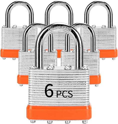 Candados con la misma llave, LQYN 6 piezas de candado laminado con llave (1-916 pulgadas, 1.575 in), cerraduras iguales con llave, grillete normal,