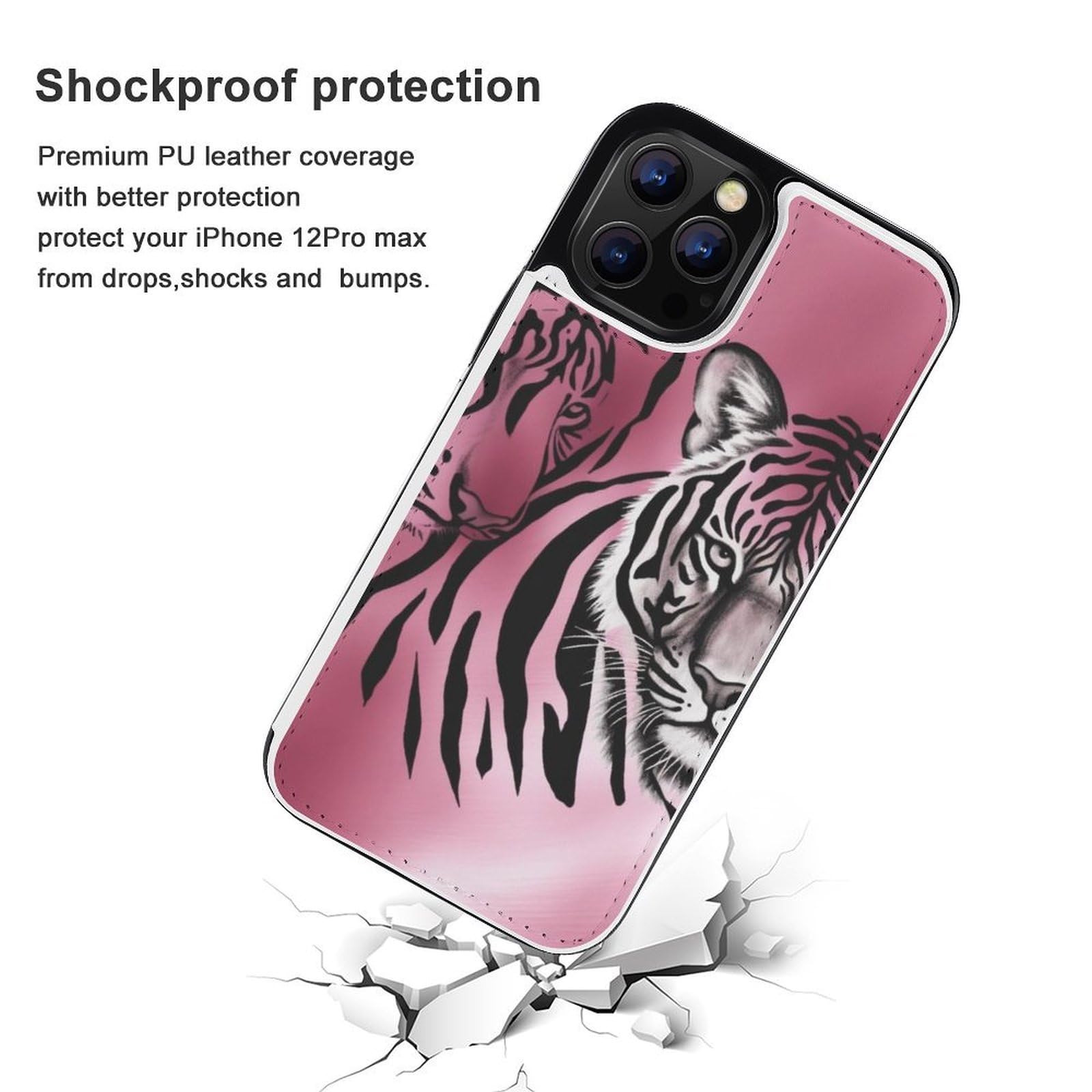 Fundas tipo cartera para iPhone 12 Pro Max, cebra, tigre, leopardo, estampado rosa, funda de piel con tapa para teléfono con ranuras para tarjetas