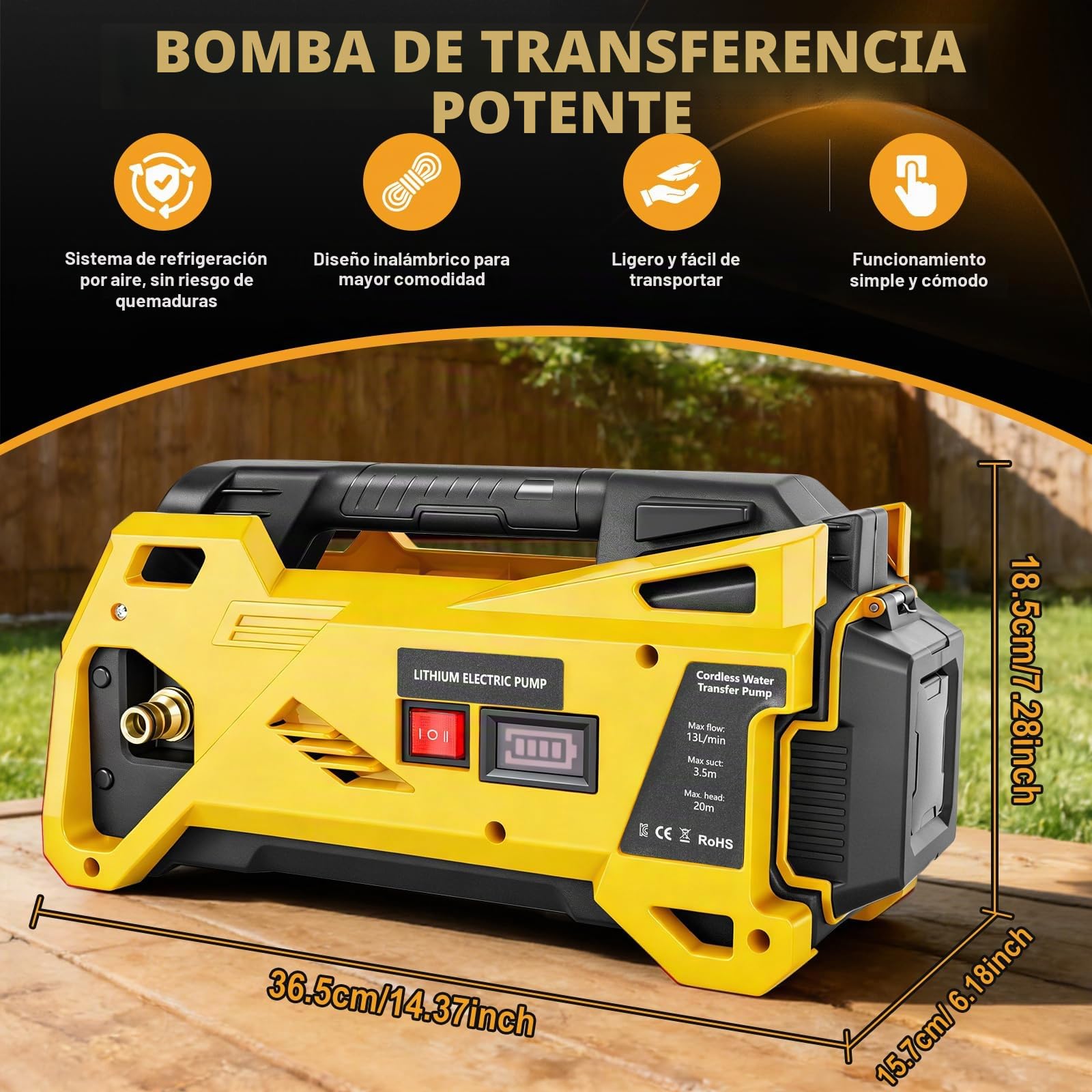 Bomba de agua compatible con batería DeWalt de 20 V, bomba eléctrica autocebante portátil inalámbrica para casa, piscina, caravana, jardín, jacuzzi, acuario (sin batería)