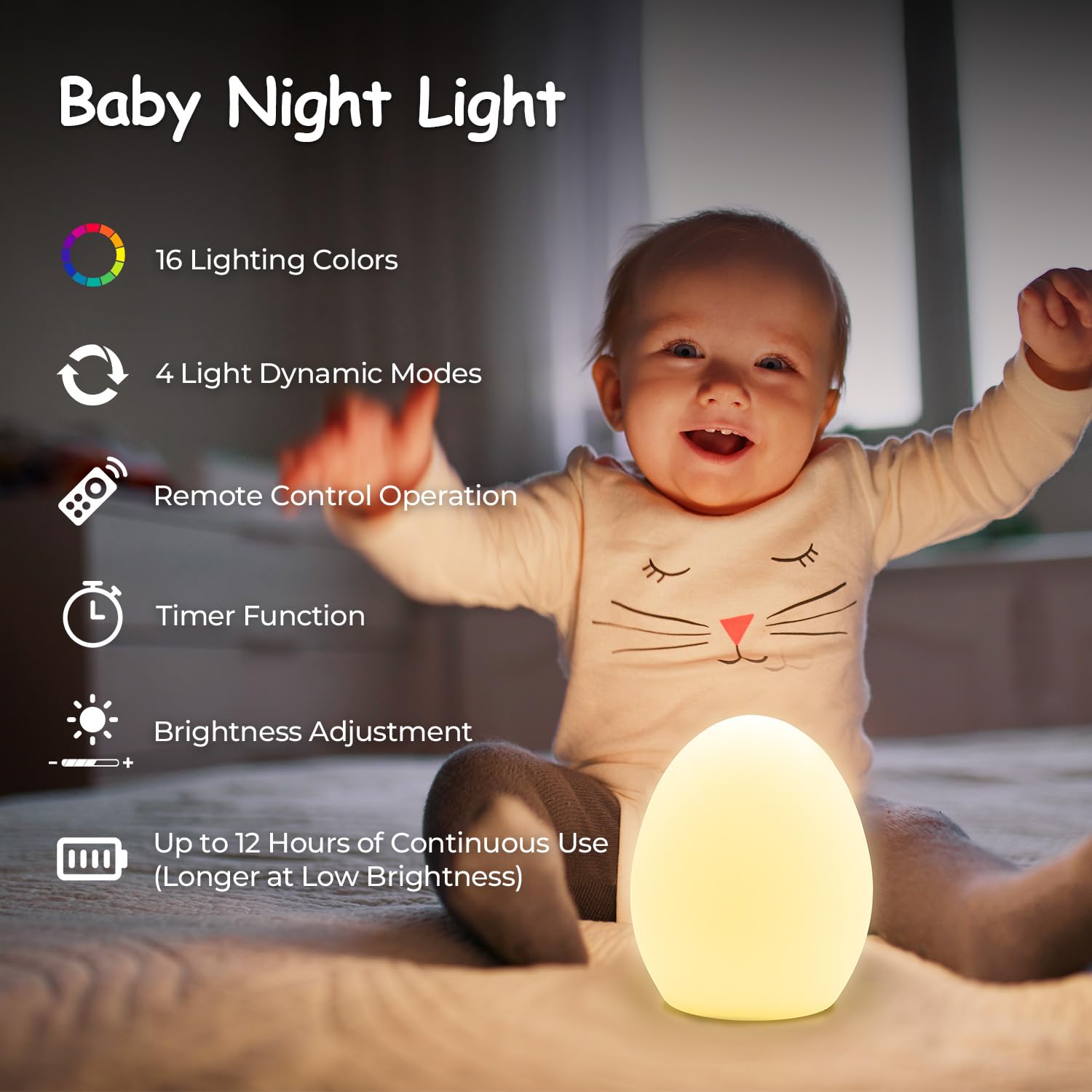 OEDOC Baby Night Light, Rechargeable Egg Nightlight for Baby Nursery, Cute Silicone Night Light with Remote, 16 Colors RGB Timer, Portable Egg Lamp for Nursery and Kids Room