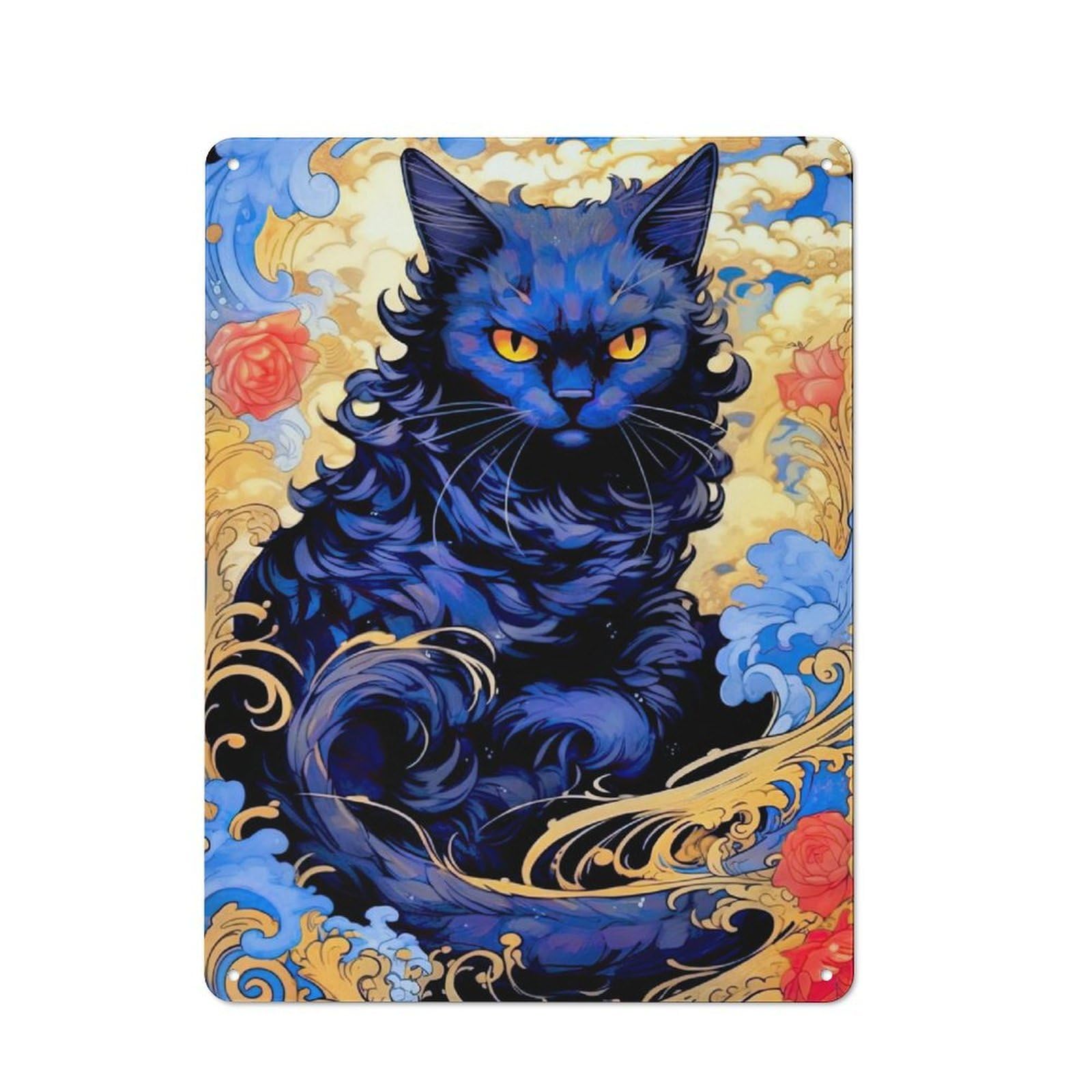 Junmoney Whiskered Serenity Cat Printed Metal Sign 40X30cm For Kitchen Or Home Bar, For Kitchen Decor Lovers, For Retro Home Interiors