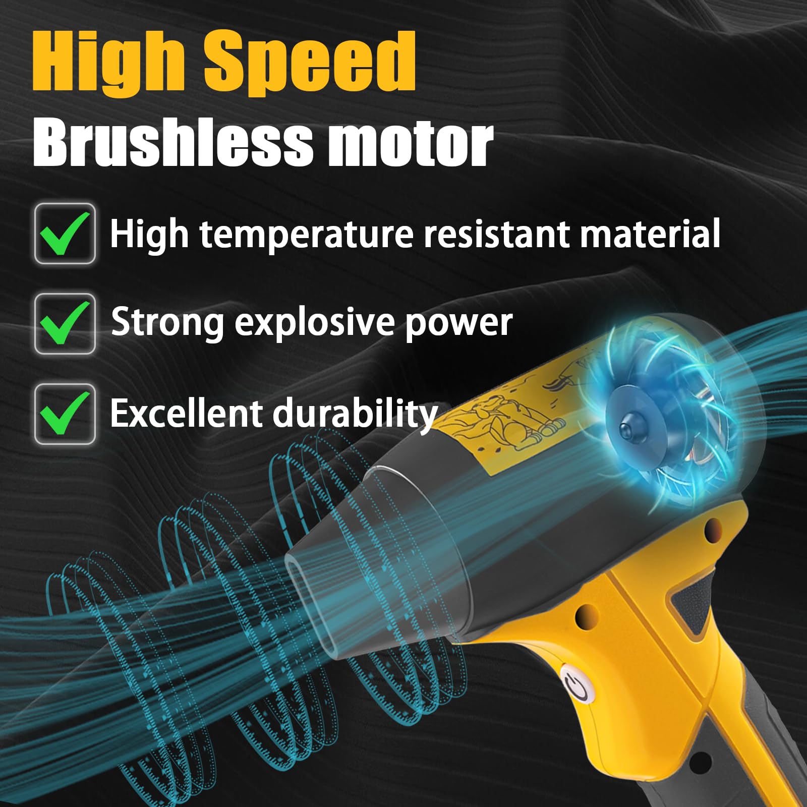 Mini ventilateur à jet sec, 130 000 tr/min, vitesse du vent, contrôle à 4 vitesses, compatible avec batterie au lithium Dewalt 20 V, ventilateur super jet pour séchage, nettoyage (batterie non