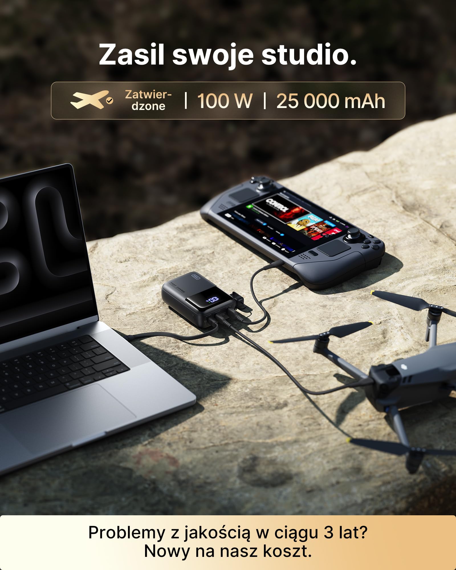 INIU 100W Power Bank, Najmniejsza 25000mAh Przenośna Ładowarka do Laptopa, Pro USB-C Szybkie Ładowanie dla MacBook Pro, Steam Deck, iPad, iPhone 17/16, Samsung S26
