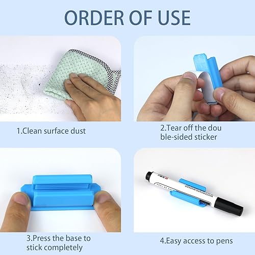 Miniatura 4 de Juego de 20 portalápices para escritorio, soporte adhesivo para bolígrafos con 20 calcomanías mejoradas adicionales, soportes de silicona para